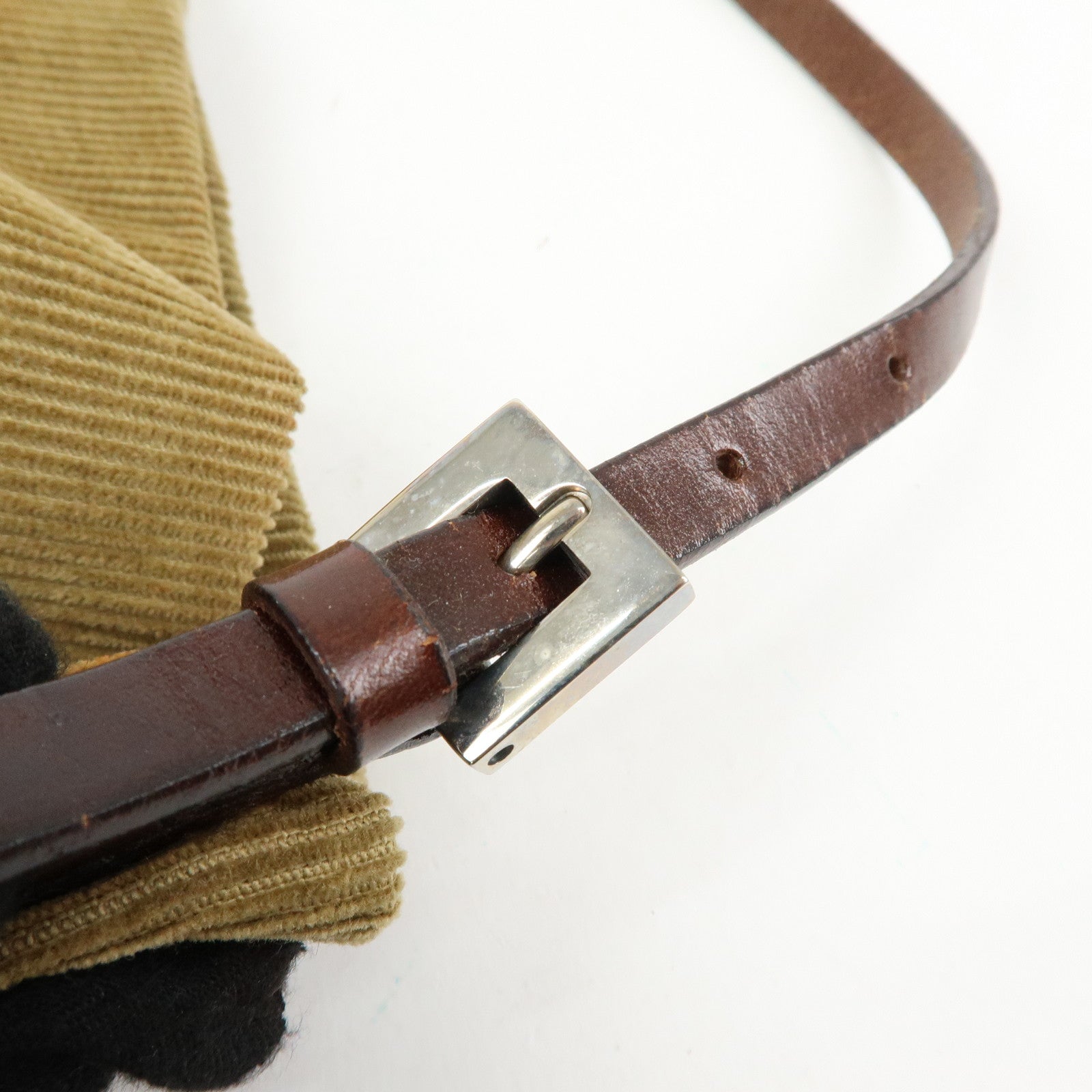 FENDI Corduroy Leather Mini Hand Bag Light Brown 26637