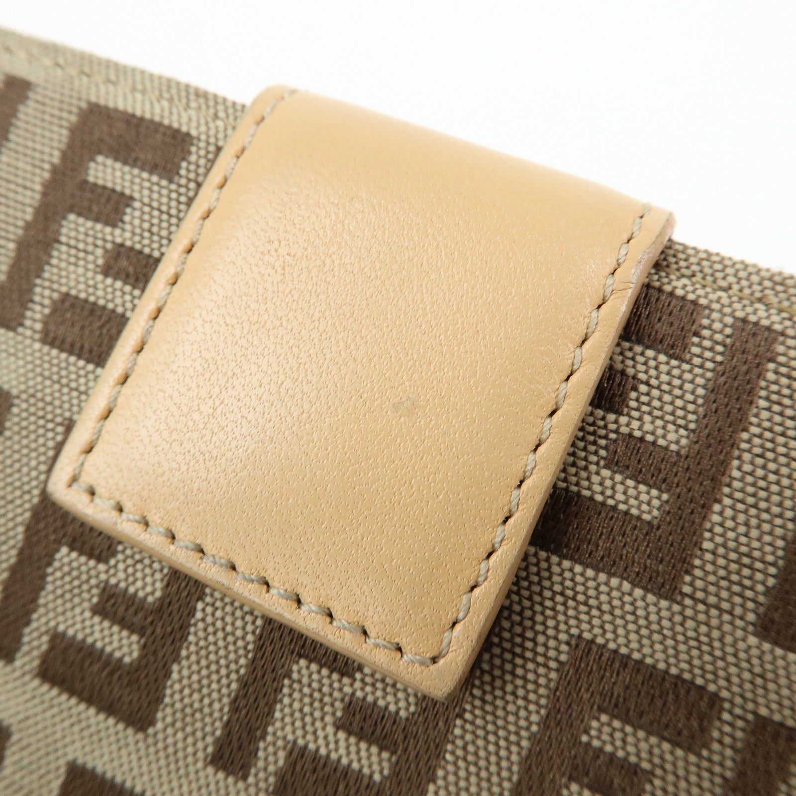 FENDI Zucchino Canvas Leather Compact Wallet Beige 8M0018
