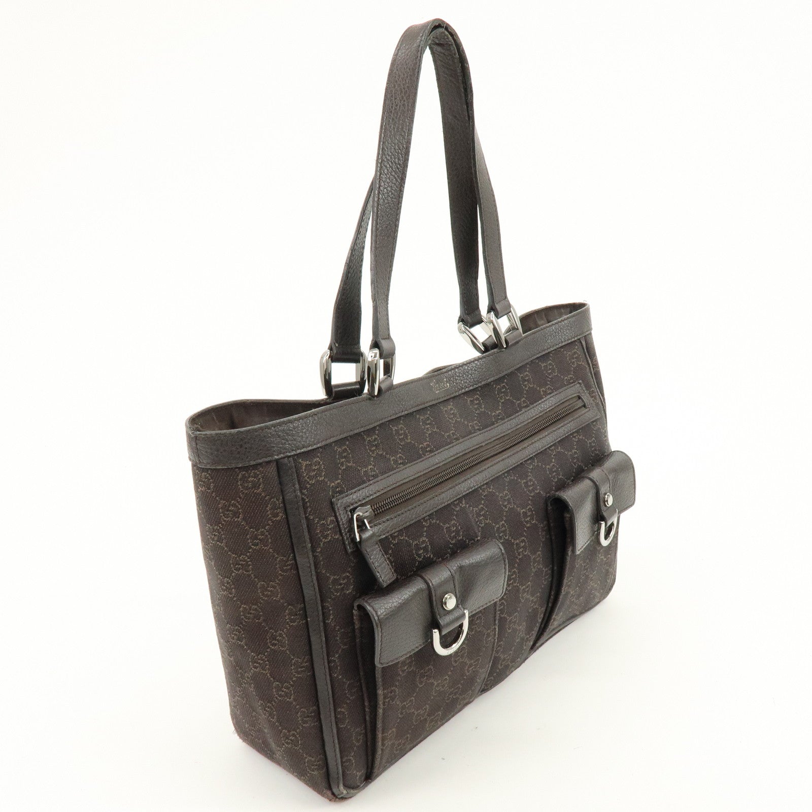 GUCCI Abbey GG Canvas Leather Tote Bag Hand Bag Brown 268639