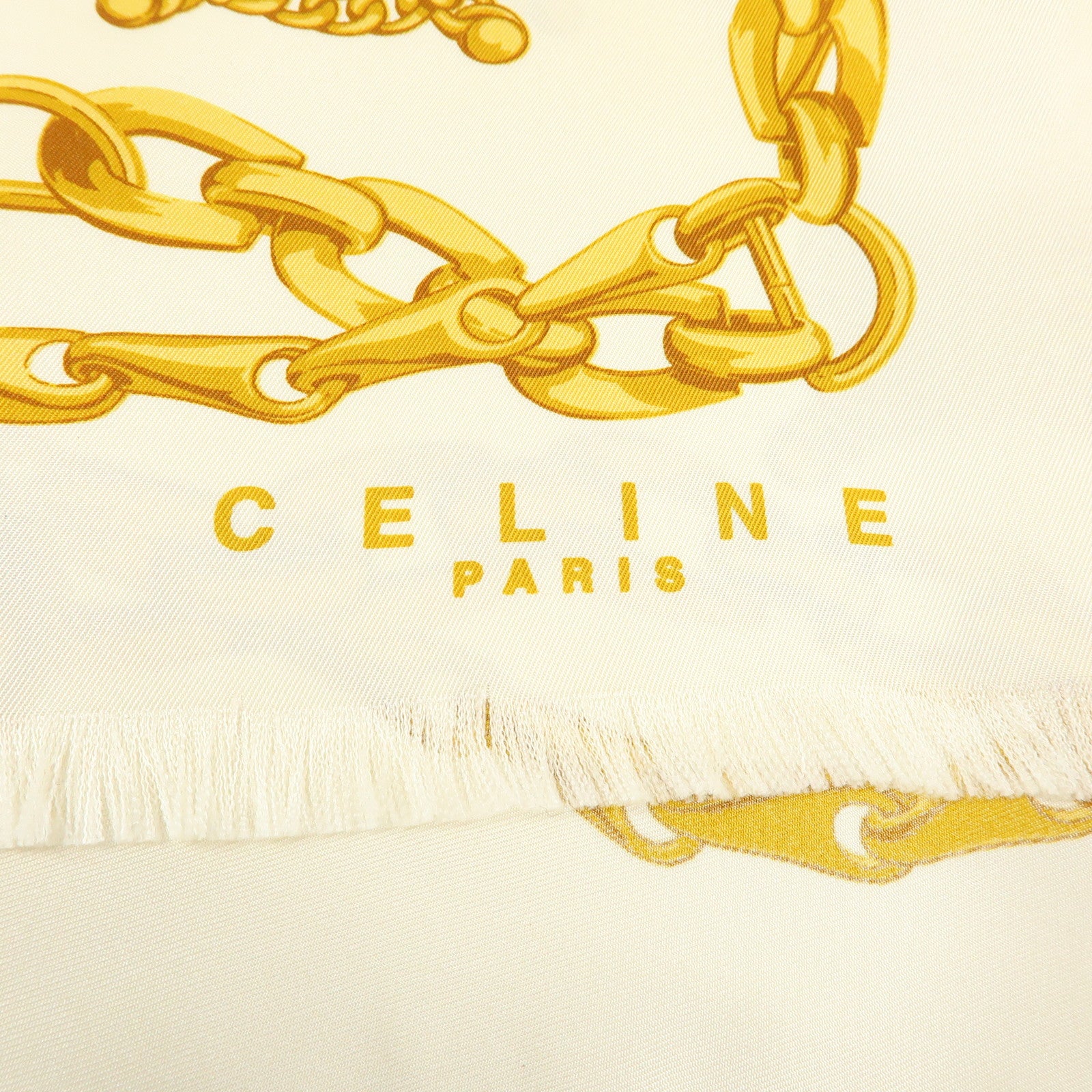 CELINE Macadam Chain Patten Silk 100% Scarf Ivory Gold