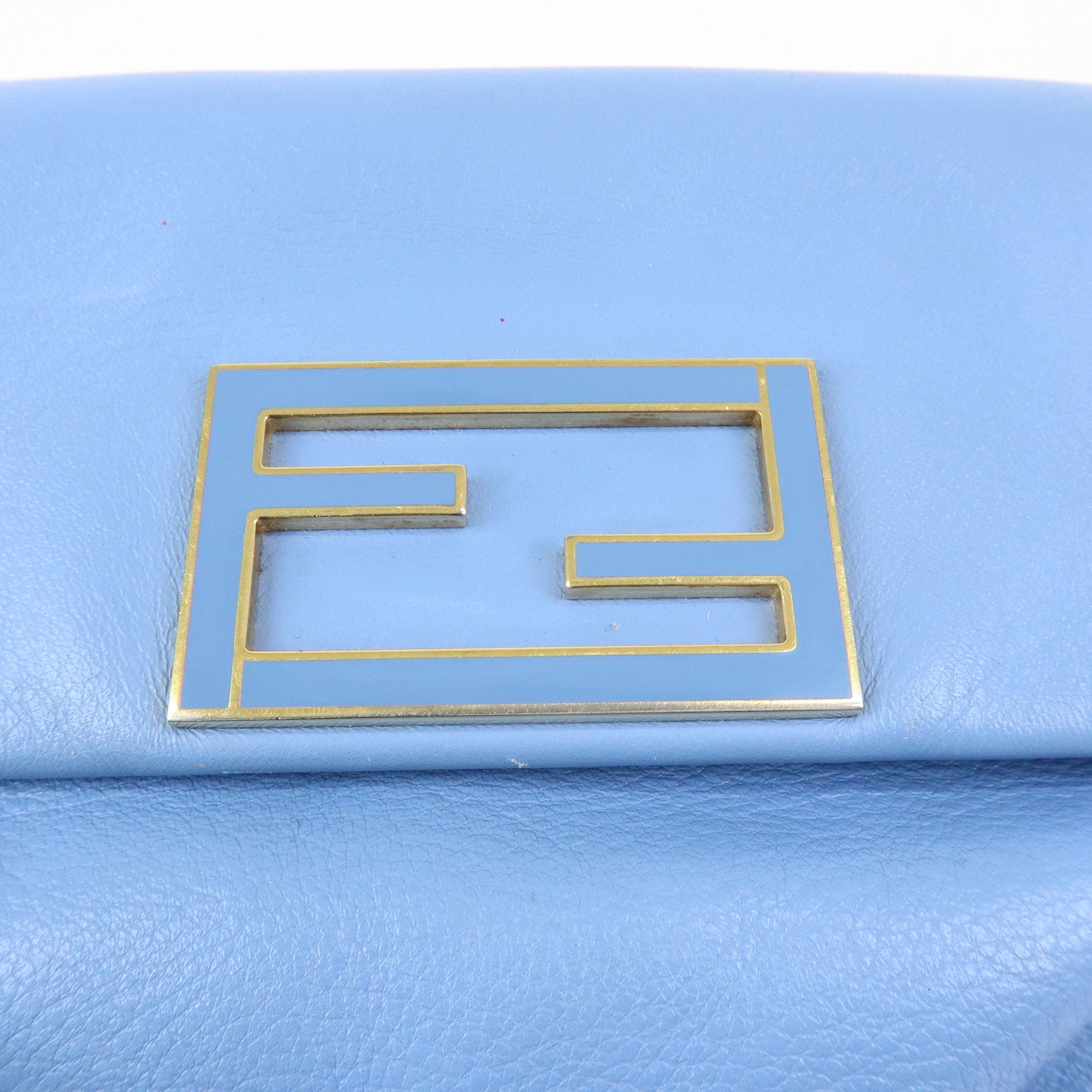 FENDI Leather Chain Shoulder Bag Crossbody Bag Light Blue 8M0276