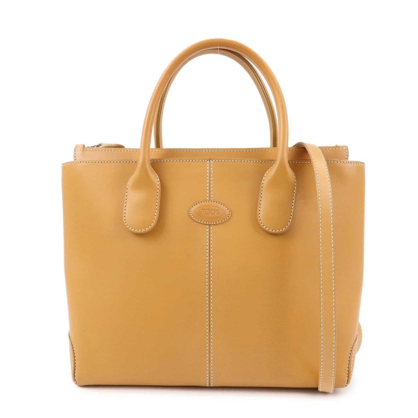 TOD'S Logo Leather 2Way Bag Tote Bag Shoulder Bag Camel