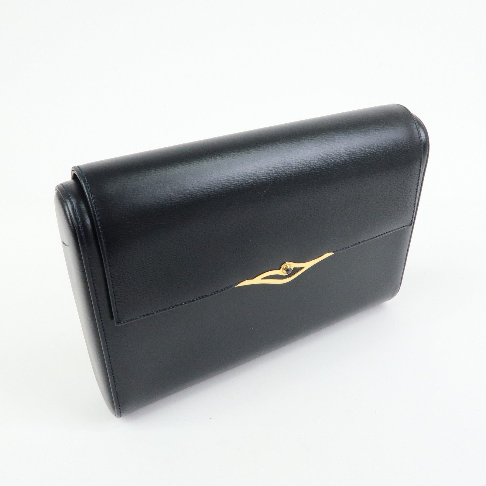 Cartier Sapphire Line Leather Clutch Bag Flat Pouch Dark Navy