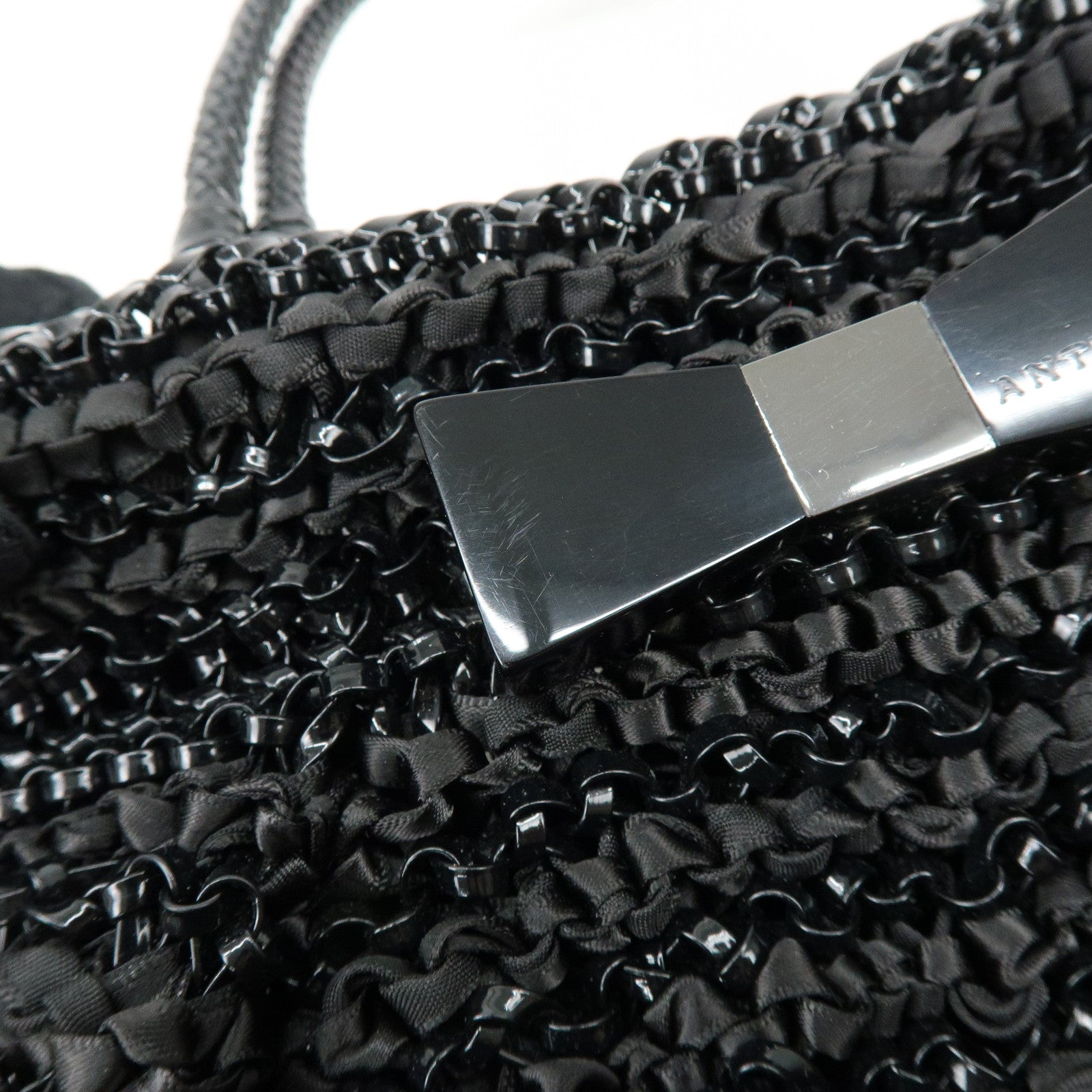 ANTEPRIMA PVC Wire Bag Ribbon 2Way Bag Hand Bag Black