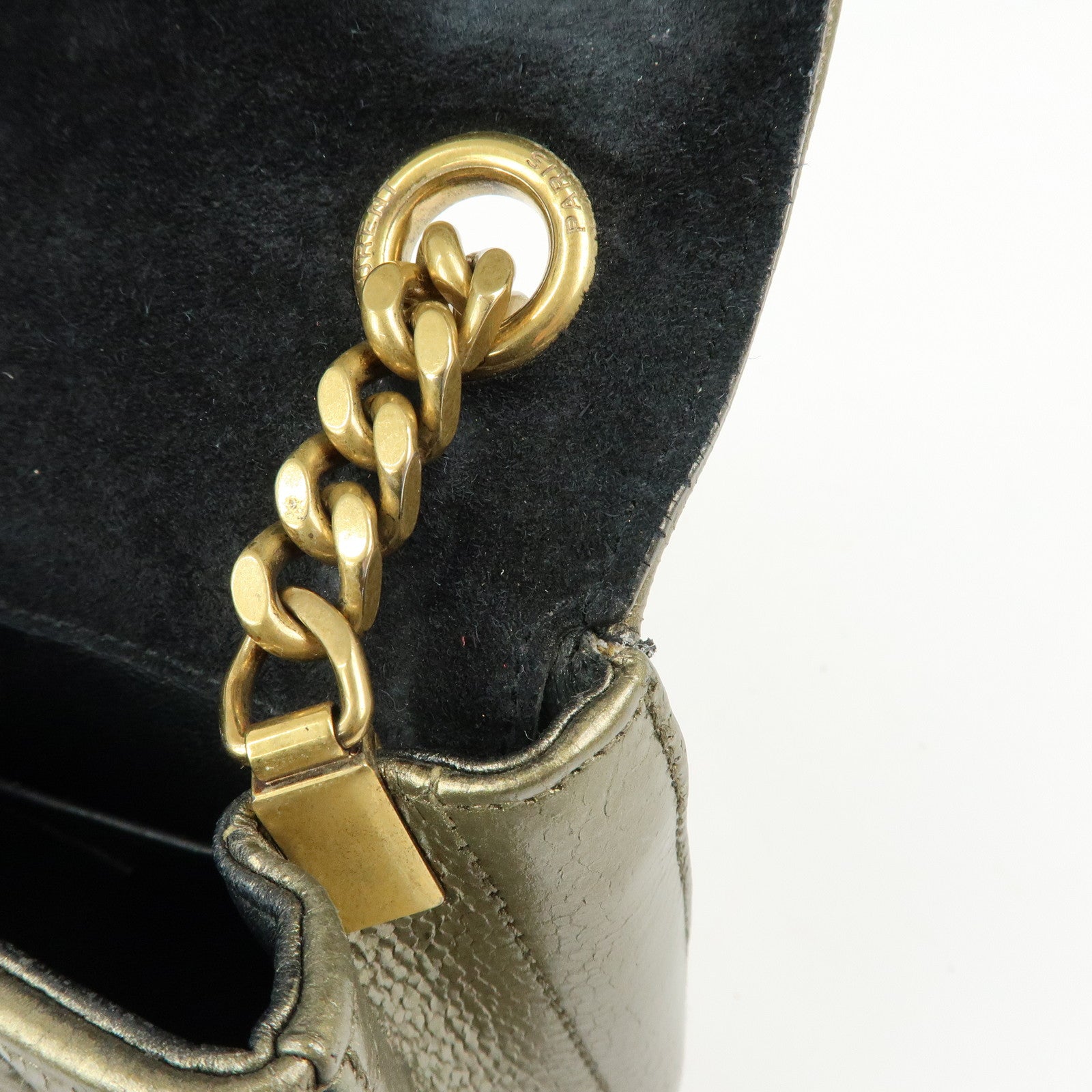 SAINT LAURENT PARIS Leather Vicky Shoulder Bag Crossbody Bag Gold