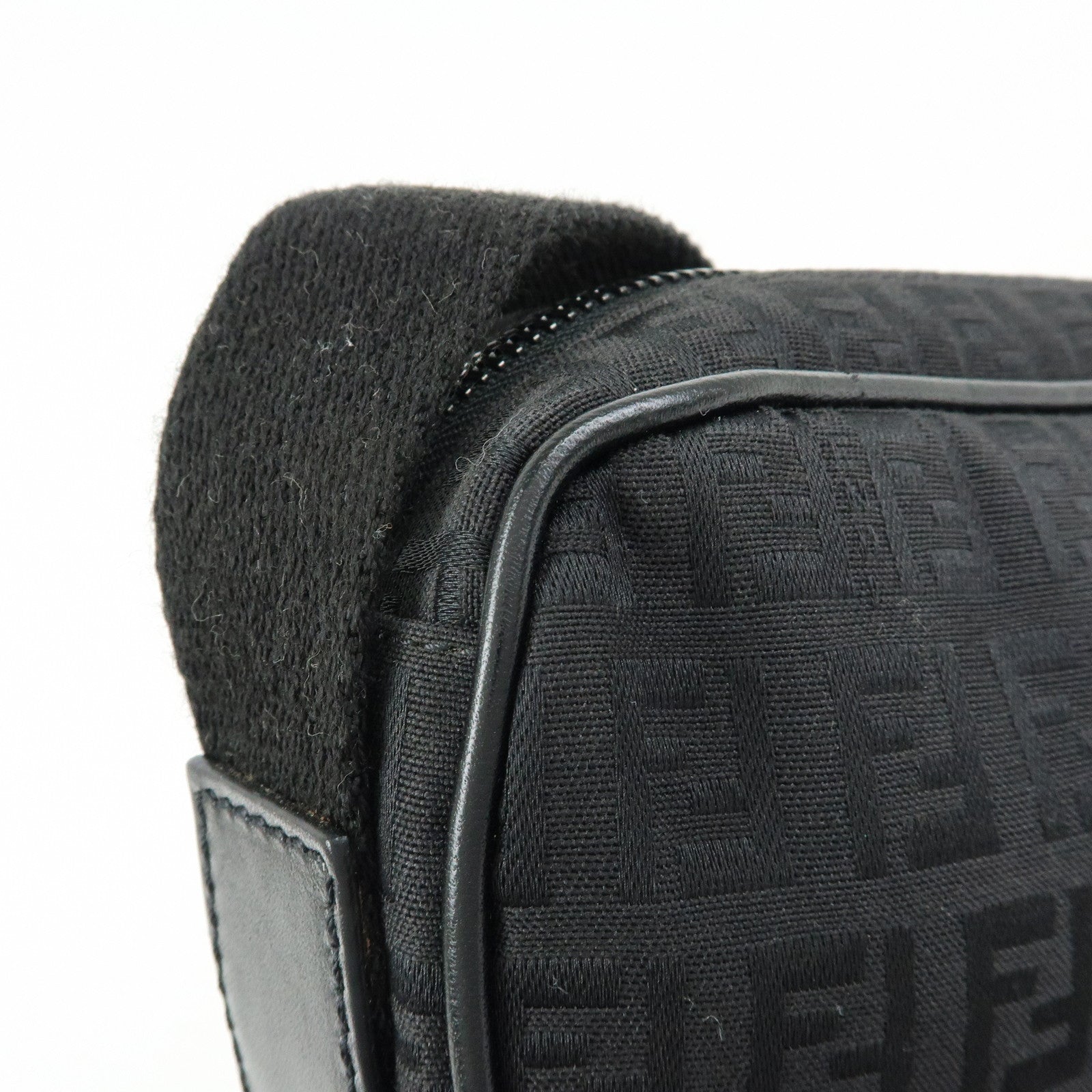 FENDI Zucchino Canvas Leather Shoulder Crossbody Bag Black 8BR324