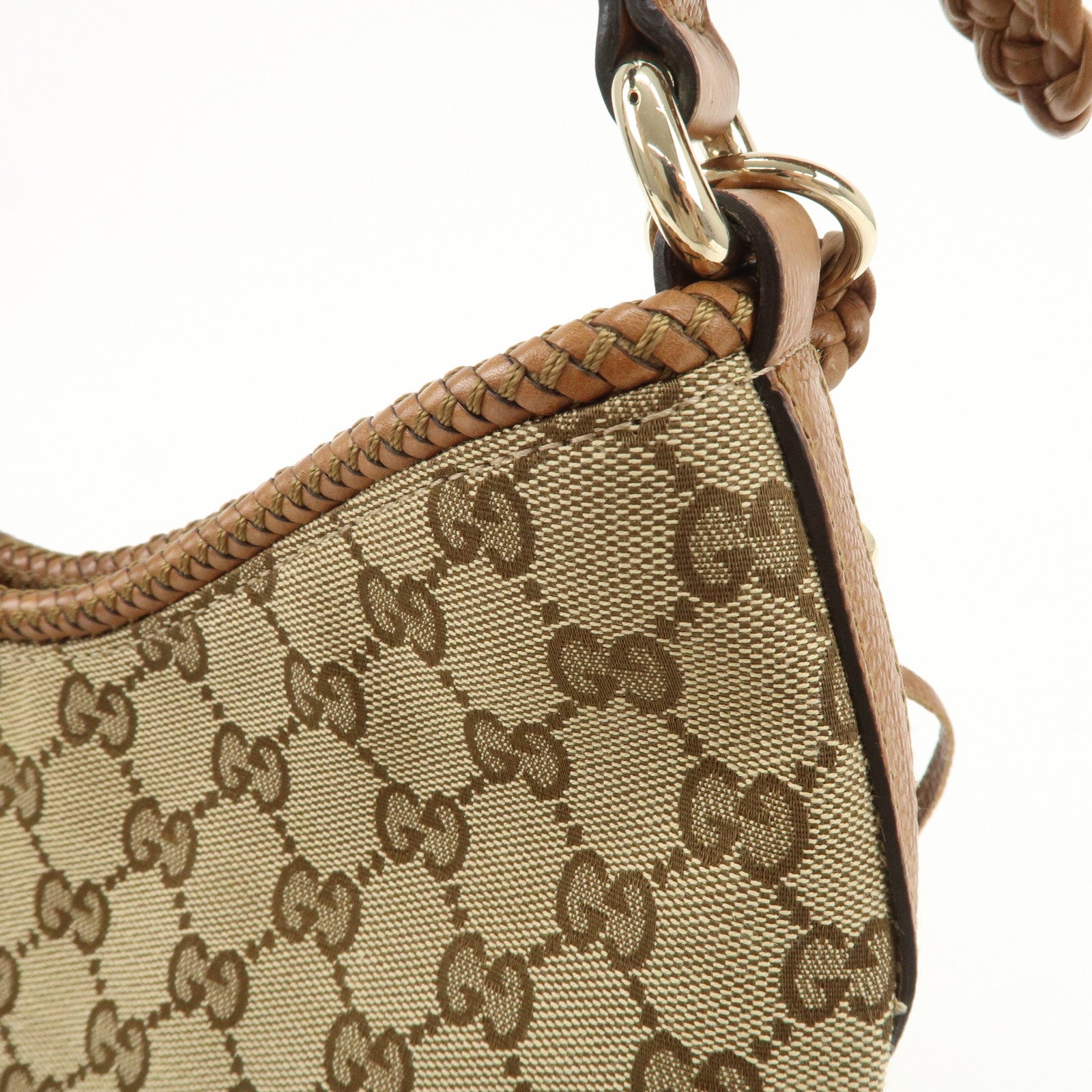 GUCCI Marrakech GG Canvas Leather Shoulder Bag Beige Brown 257026 Used