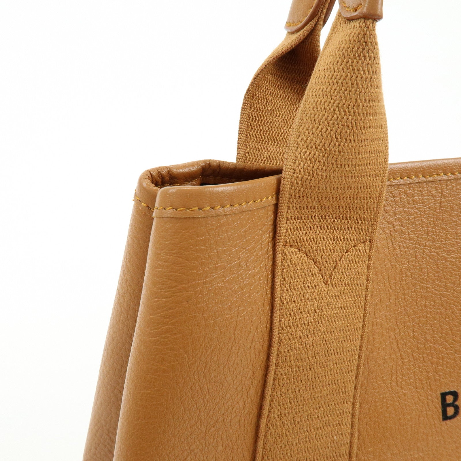 BALENCIAGA Navy Cabas Small Leather Tote Bag Hand Bag Brown 339933