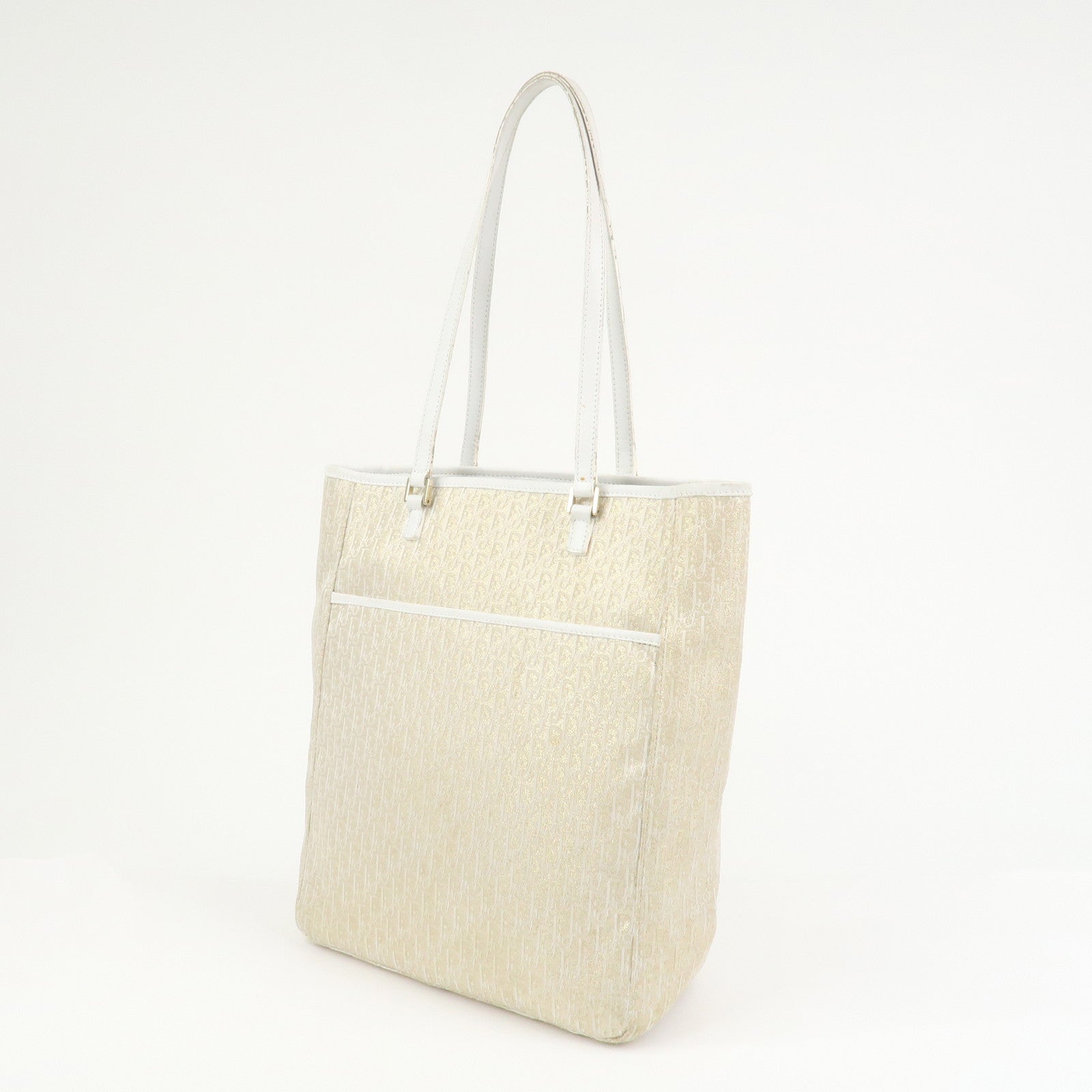Christian Dior Trotter Canvas Leather Tote Bag Gold White 05RU0034