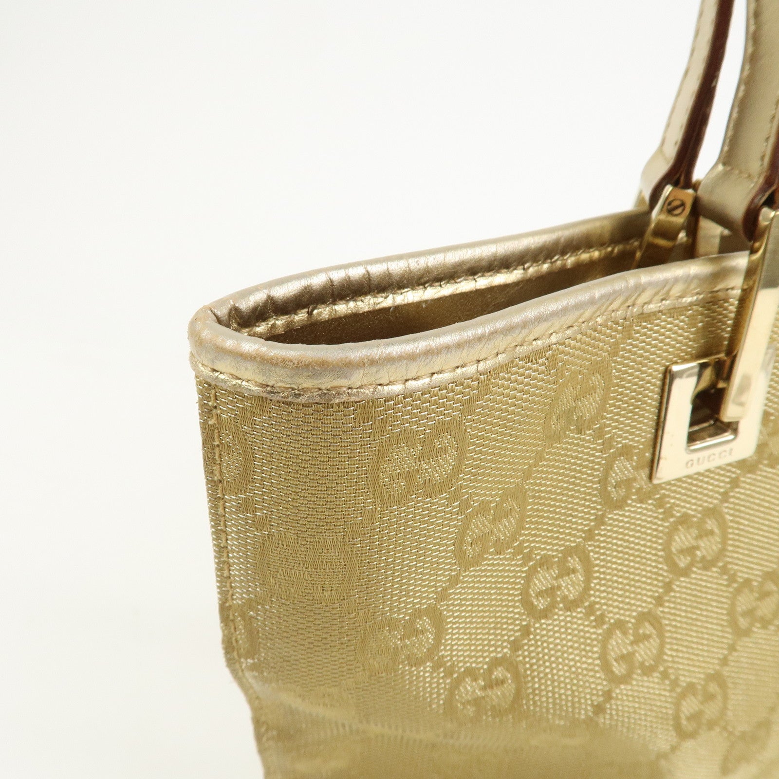 GUCCI GG Canvas Leather Shoulder Bag Tote Bag Gold 002.1099