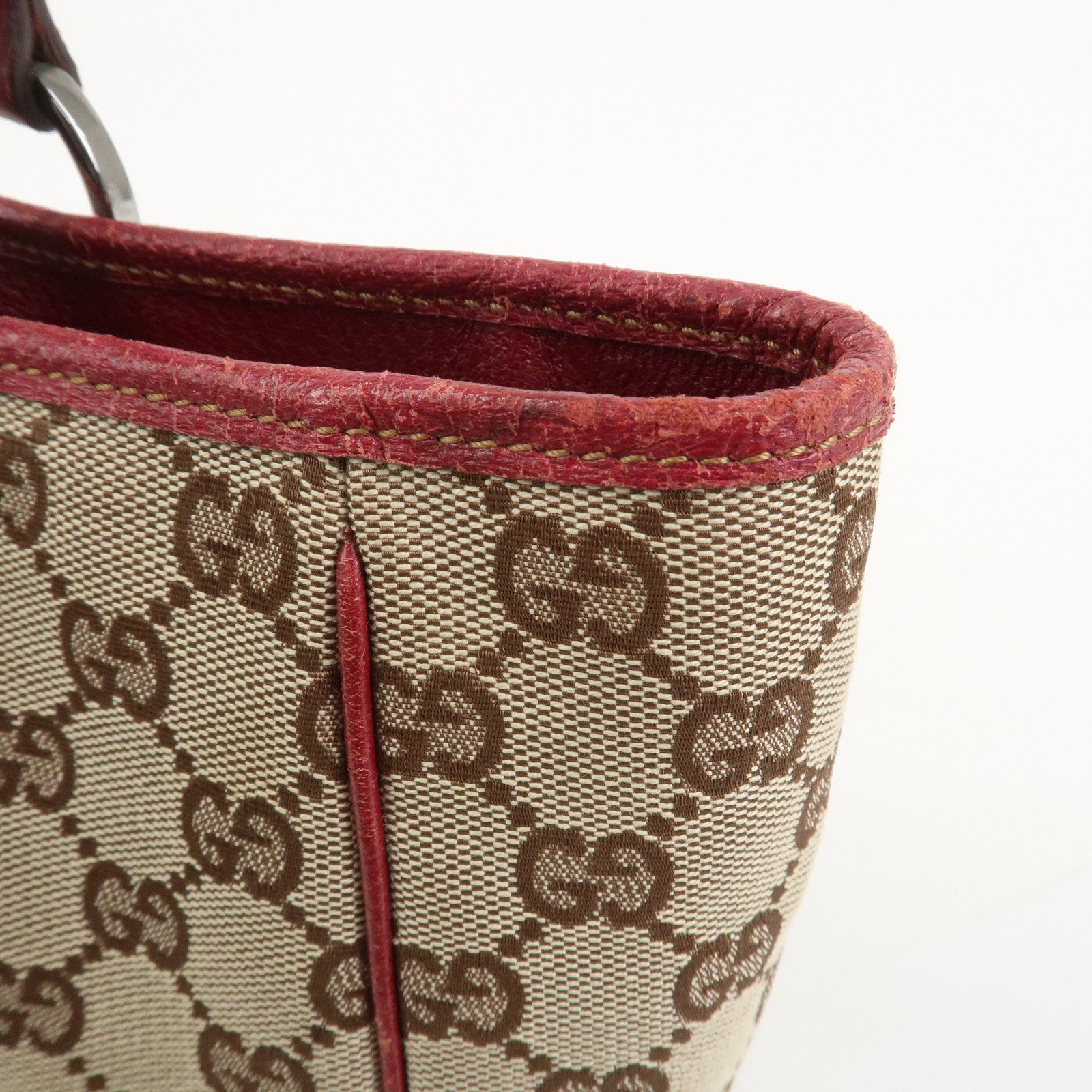 GUCCI GG Canvas Leather Hand Bag Tote Bag Beige Red 113019