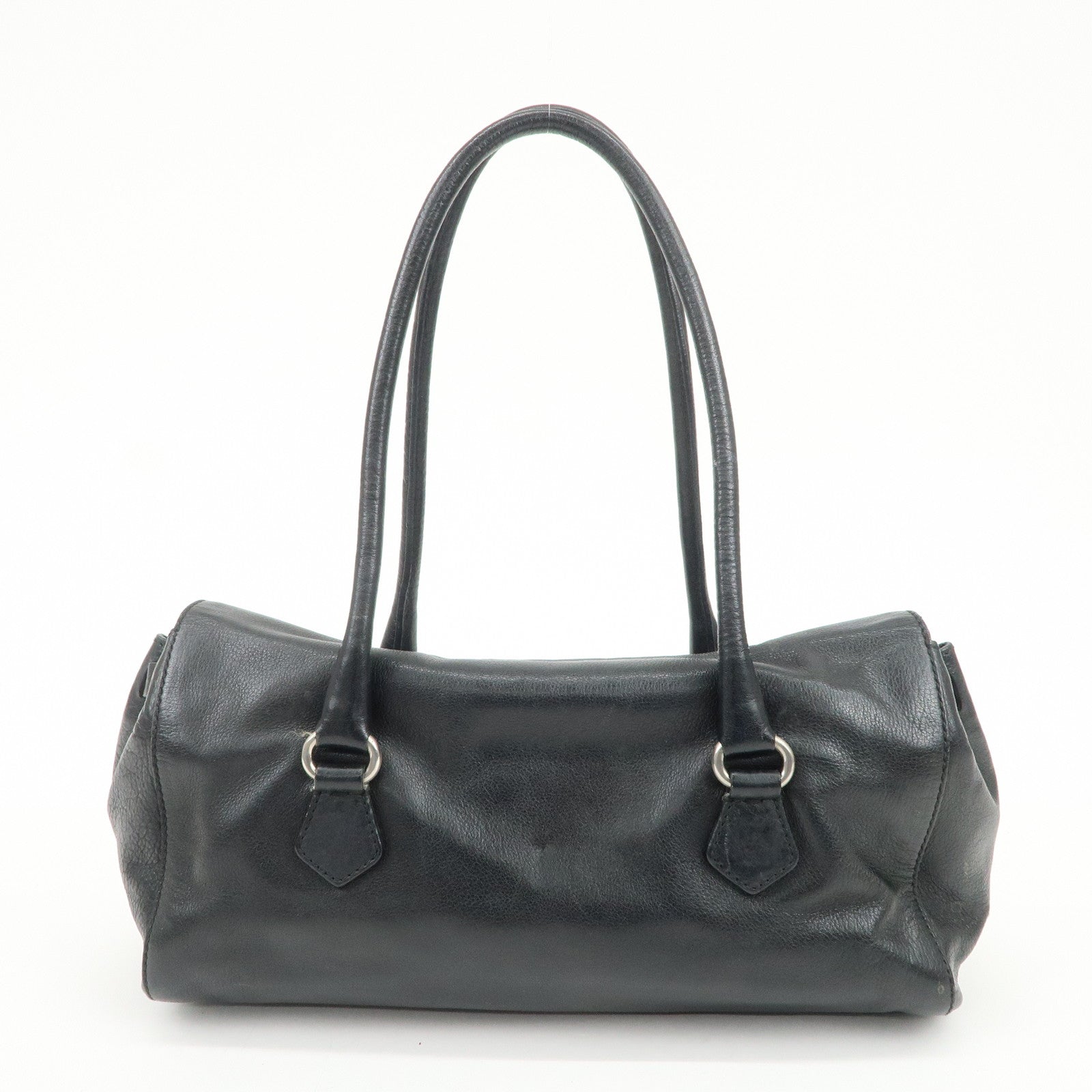 PRADA Triangle Logo Leather Shoulder Bag Hand Bag Black