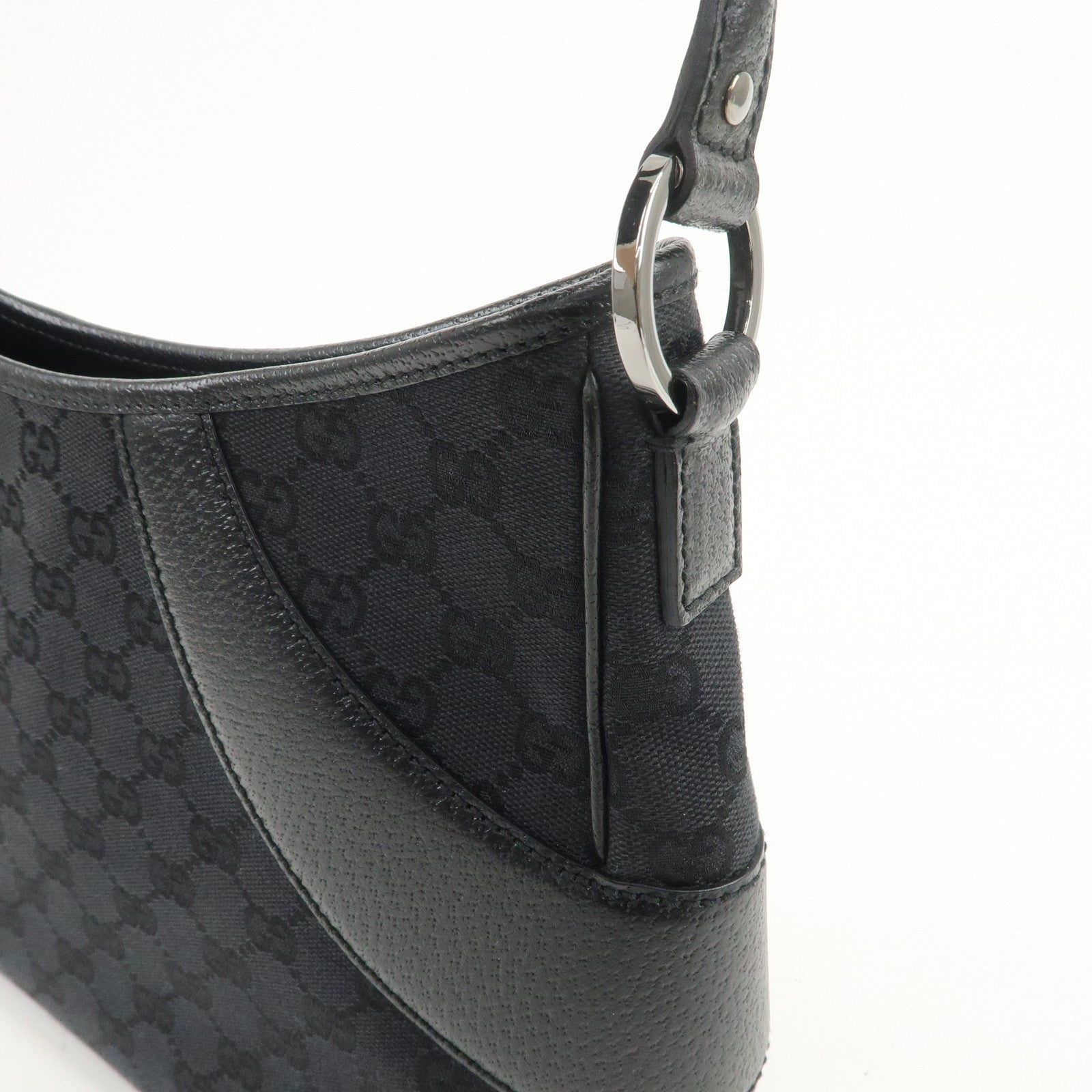 GUCCI GG Canvas Leather Shoulder Bag Hand Bag Black 113012