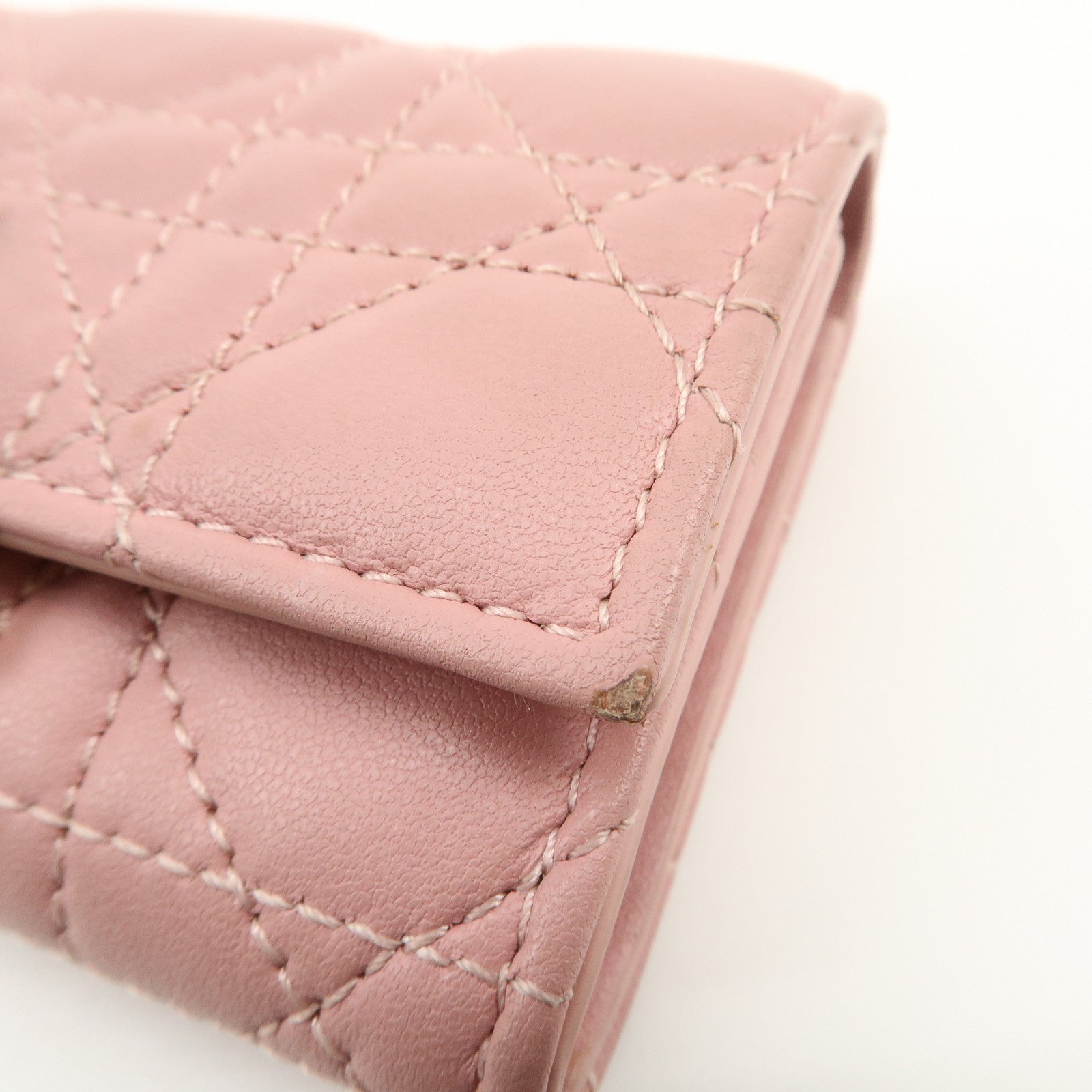 Christian Dior Canage Leather Bi-fold Compact Wallet Pink