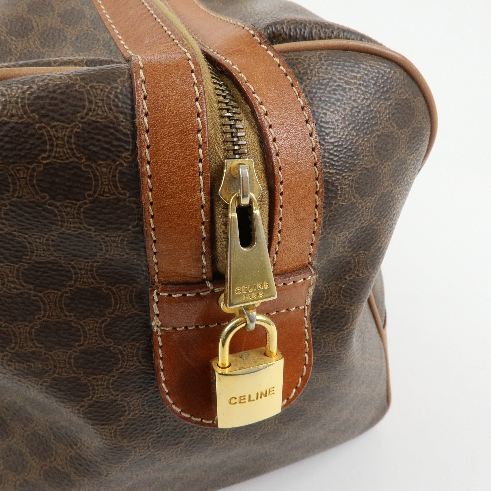 CELINE Macadam PVC Leather Boston Bag Hand Bag Brown