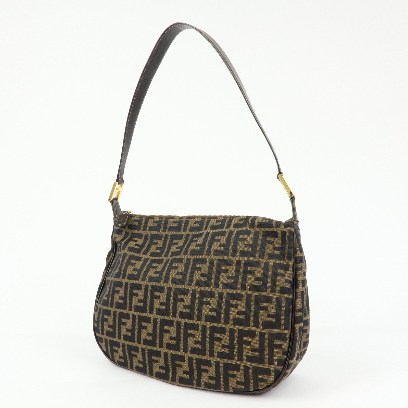 FENDI Zucca Canvas Leather Shoulder Bag Hand Bag Brown 83152390981