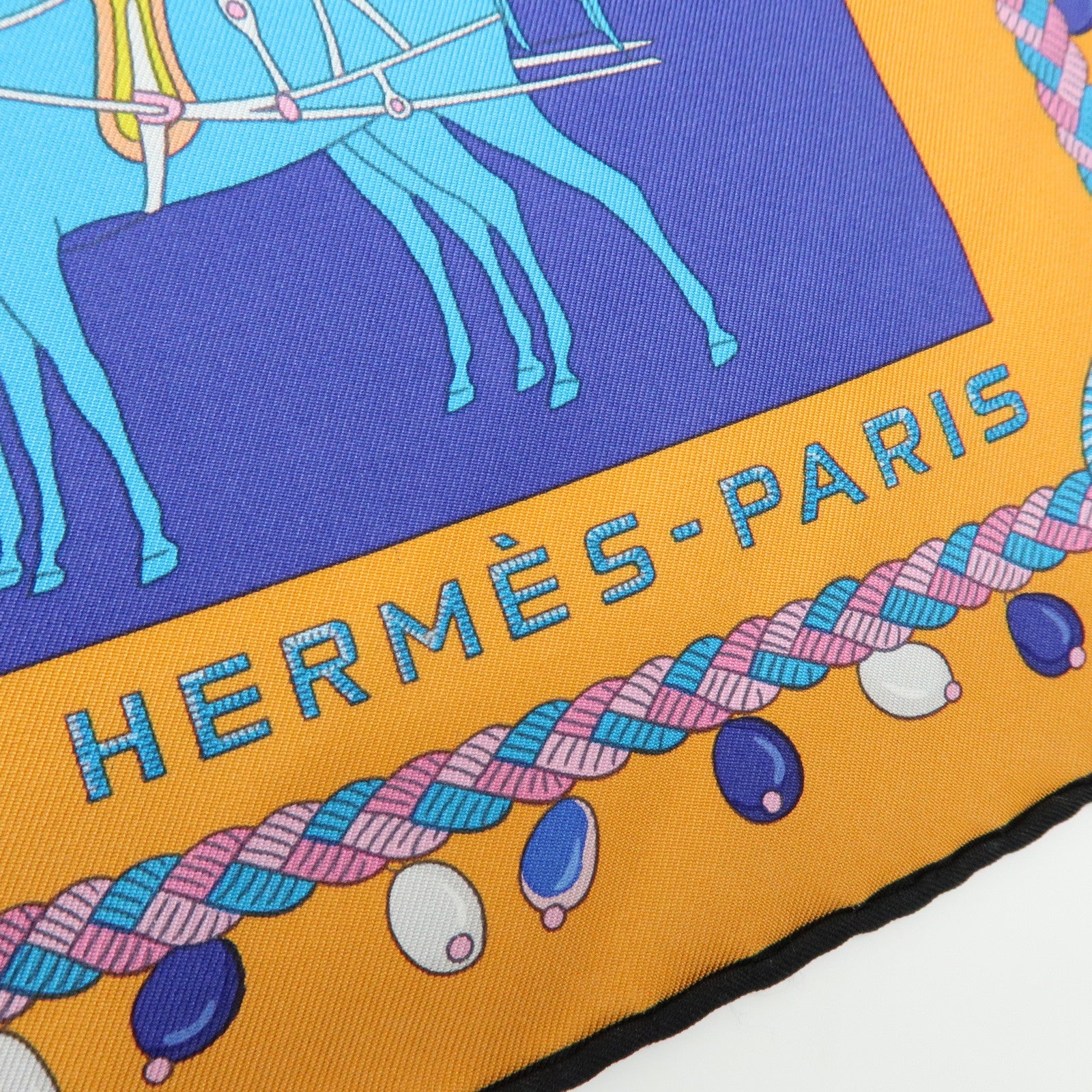 HERMES Carre 90 Silk 100% Scarf COUPE DE GALA Black Orange Blue