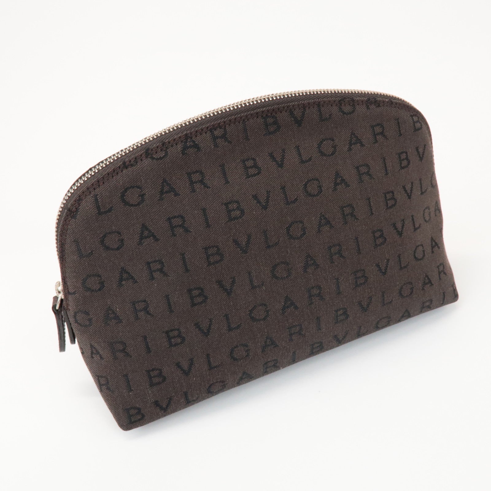 BVLGARI Logomania Canvas Pouch Cosmetic Pouch Dark Brown