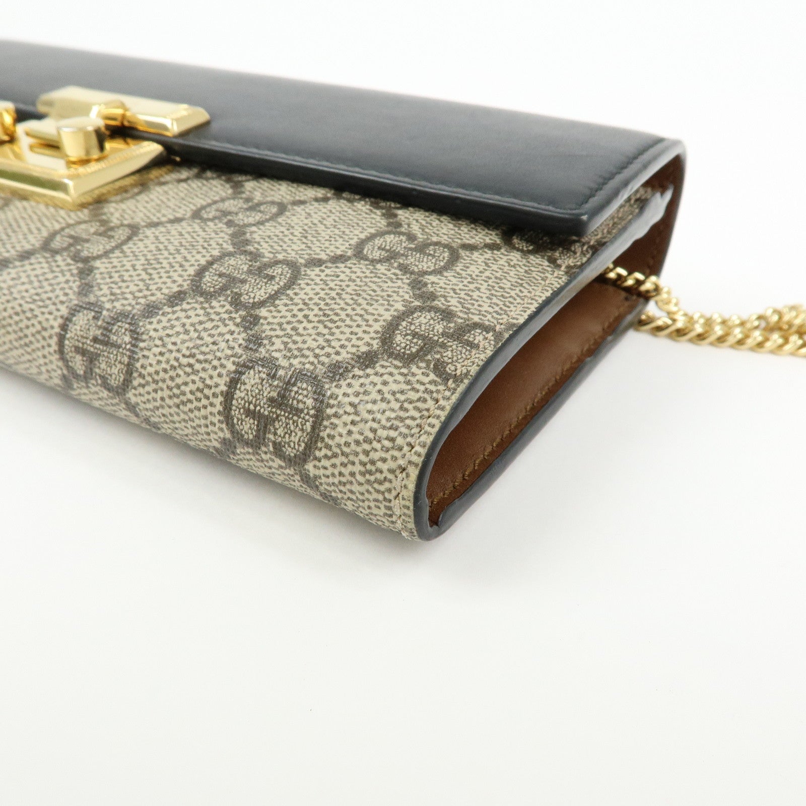 GUCCI GG Supreme Leather Chain Long Wallet WOC Beige Black 453506