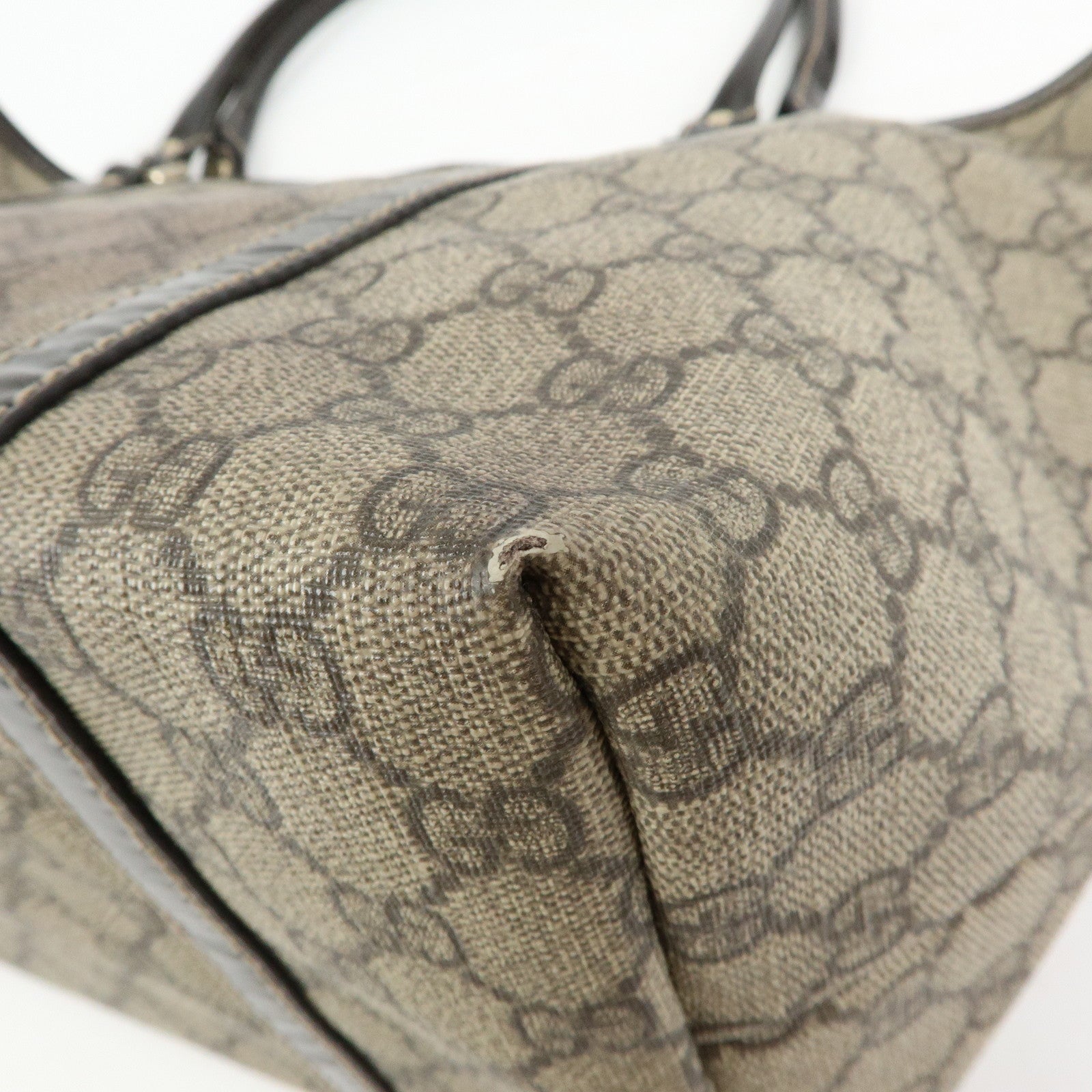 GUCCI GG Supreme Patent Leather Tote Bag Shoulder Bag Beige 197953