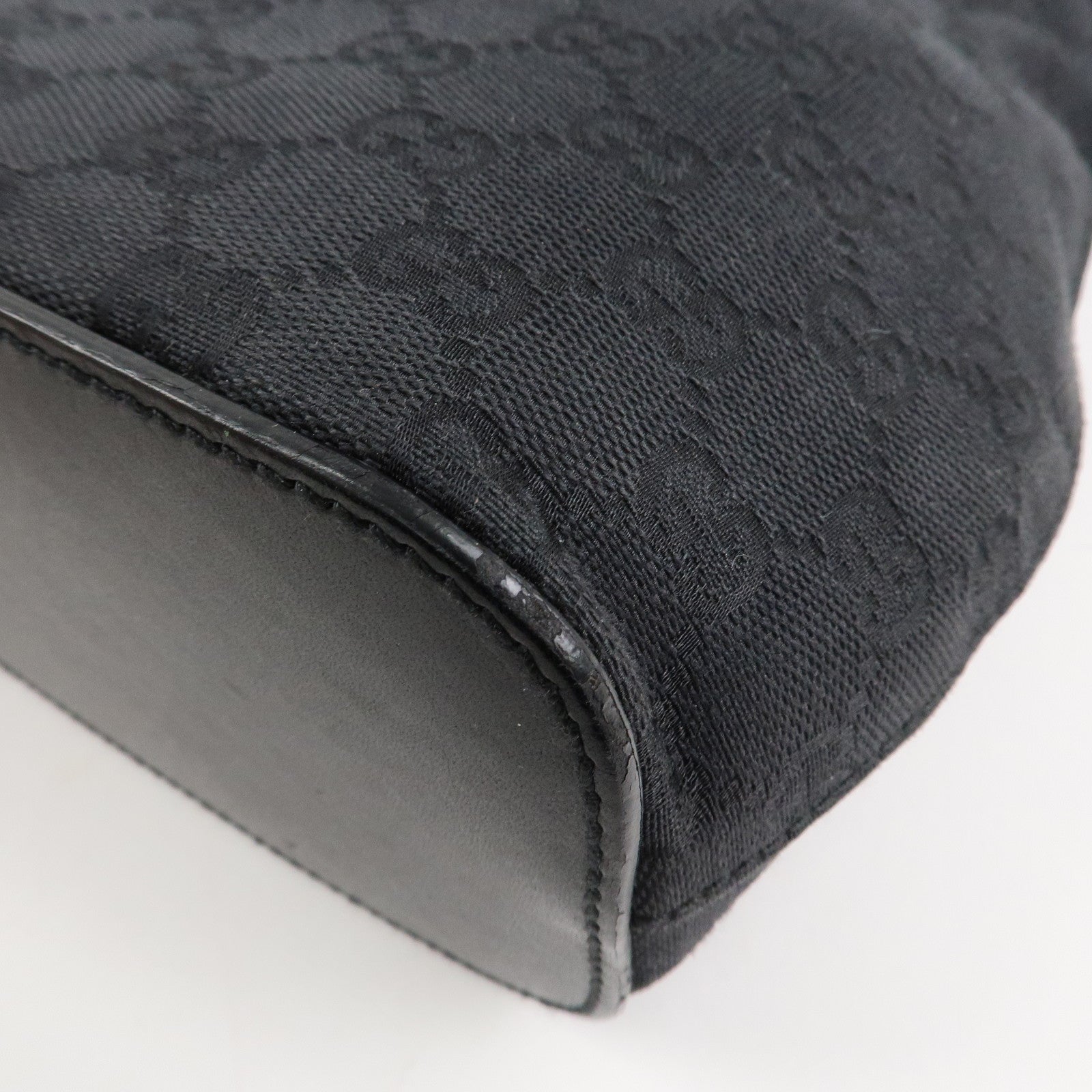 GUCCI GG Canvas Leather Shoulder Bag Hand Bag Black 107752 Used