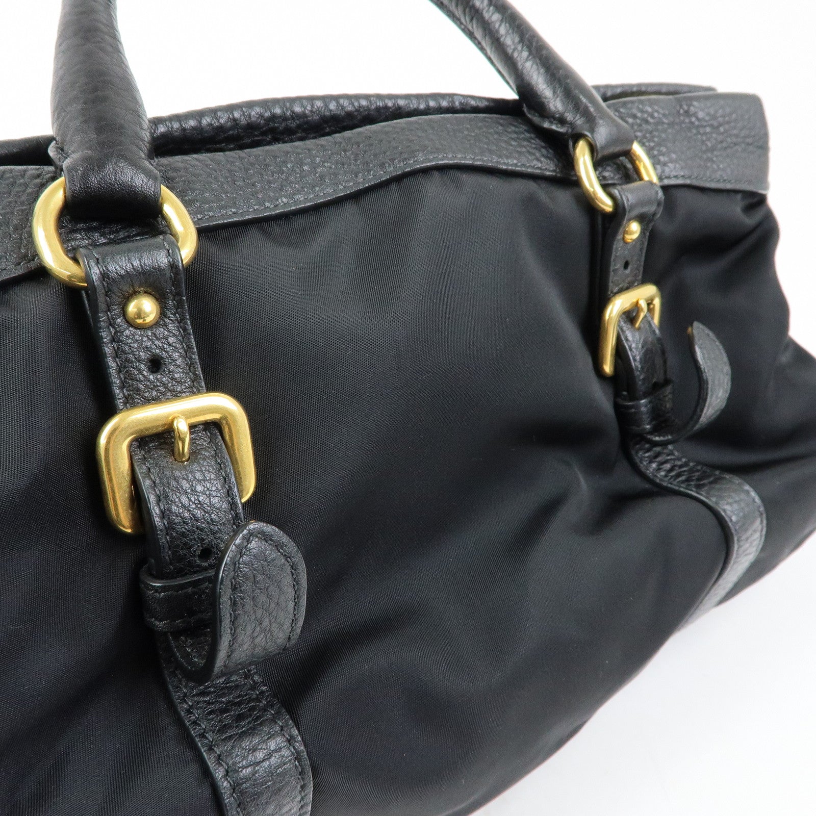 PRADA Logo Nylon Leather 2Way Shoulder Bag Hand Bag Black BN2032