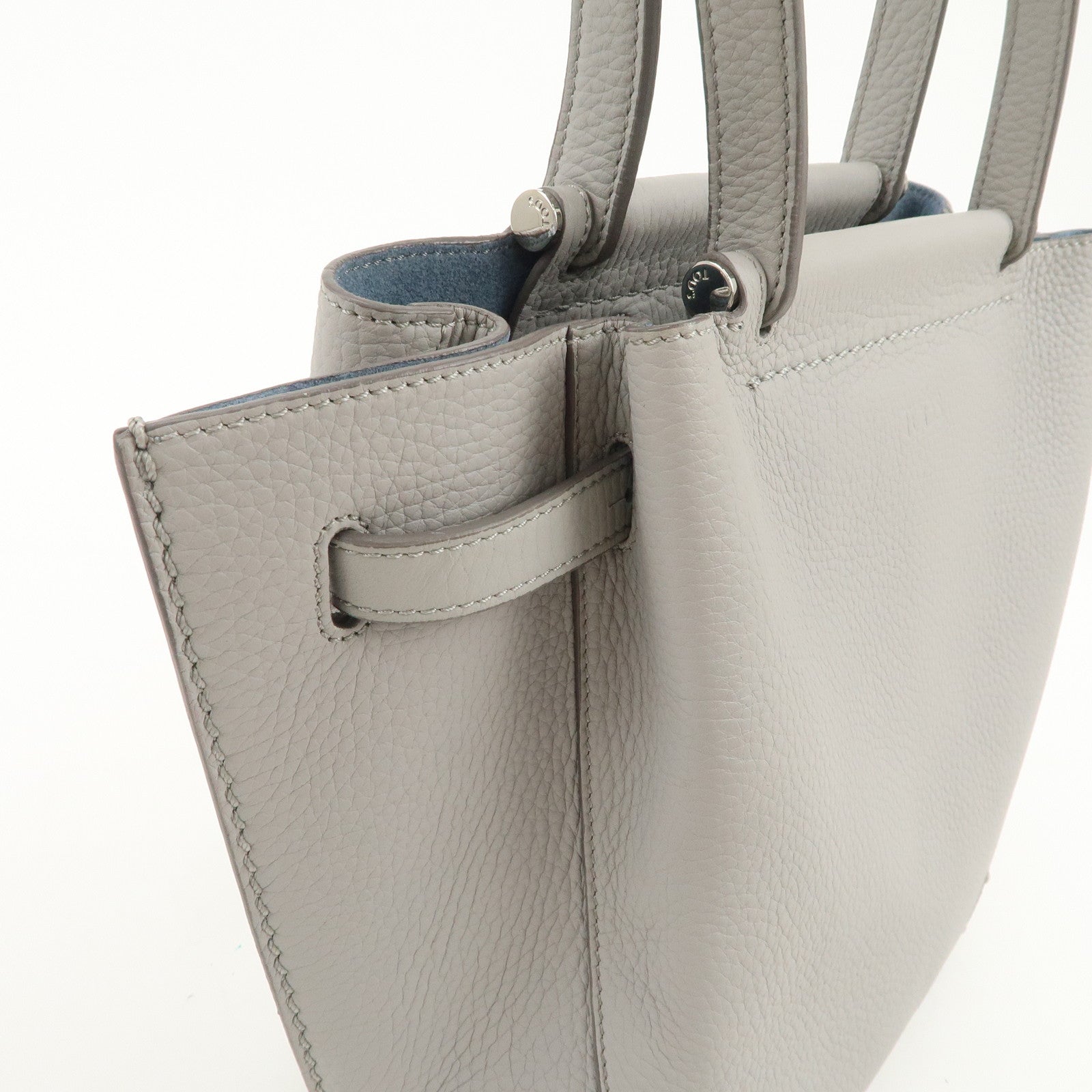 TOD’S Logo Leather Tote Bag Hand Bag Shoulder Bag Gray
