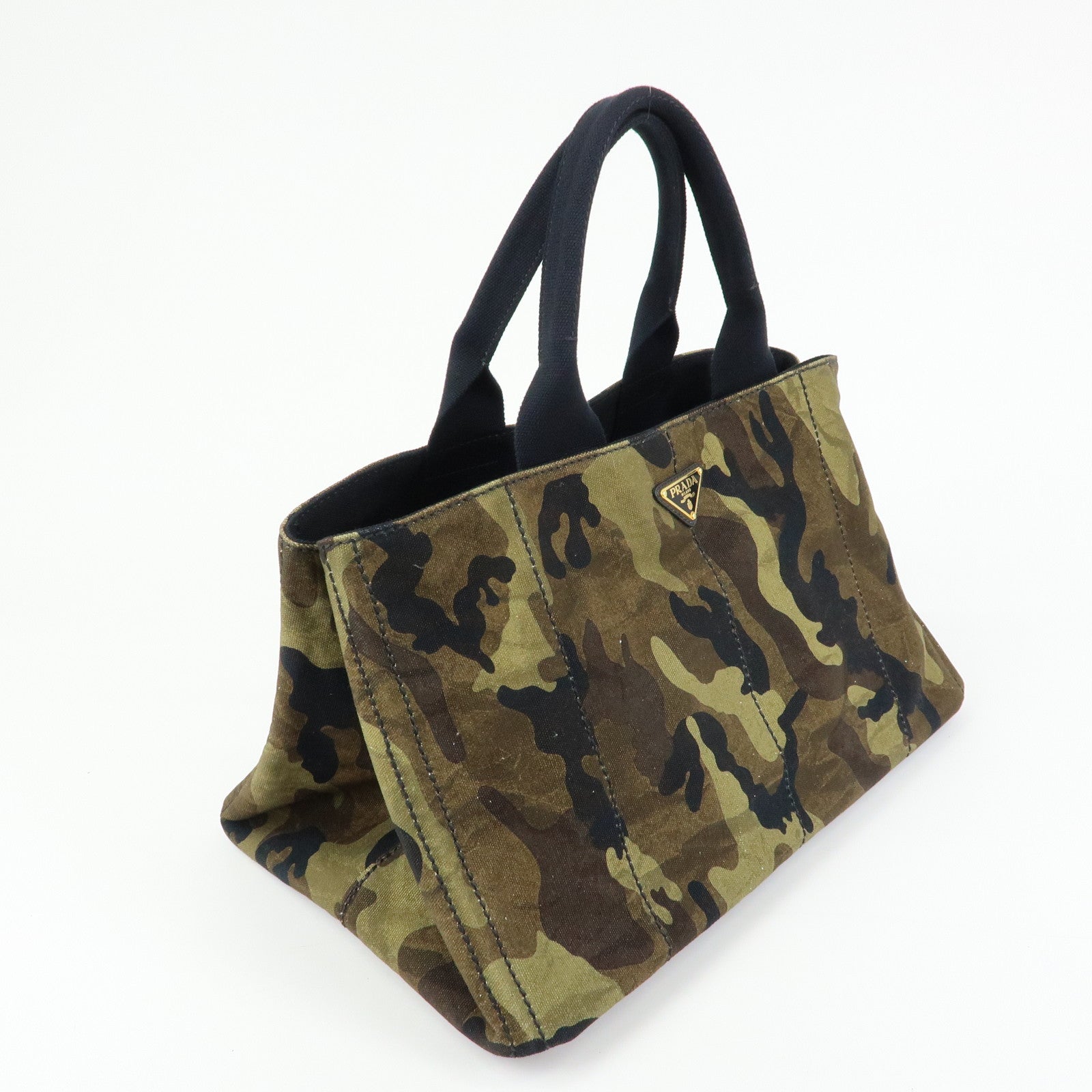 PRADA Triangle Logo Canapa Large Canvas Tote Bag Camouflage B1872B