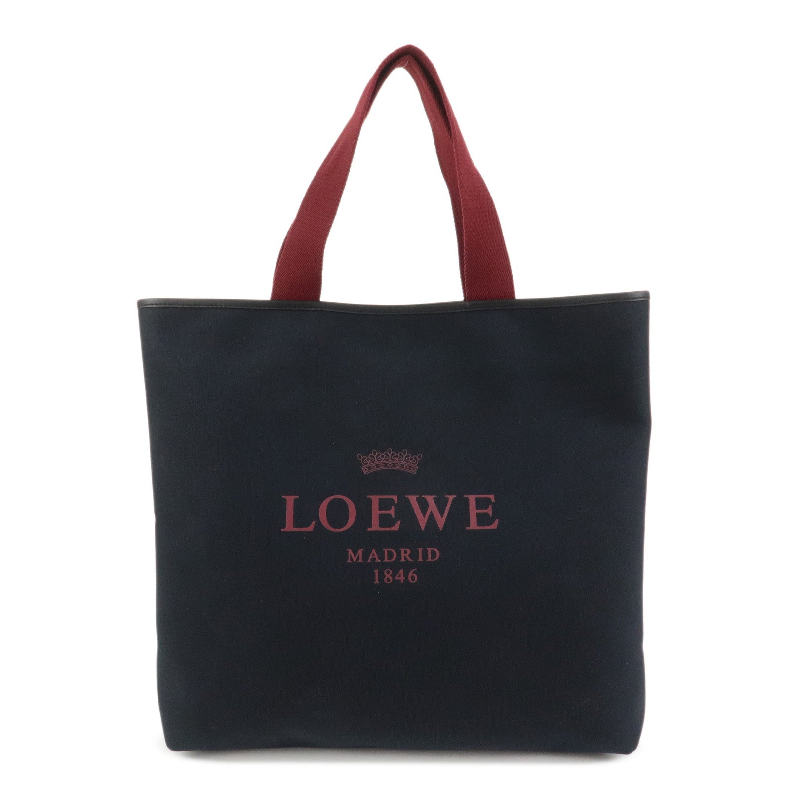 LOEWE Heritage Canvas Leather Tote Bag Hand Bag Black Bordeaux