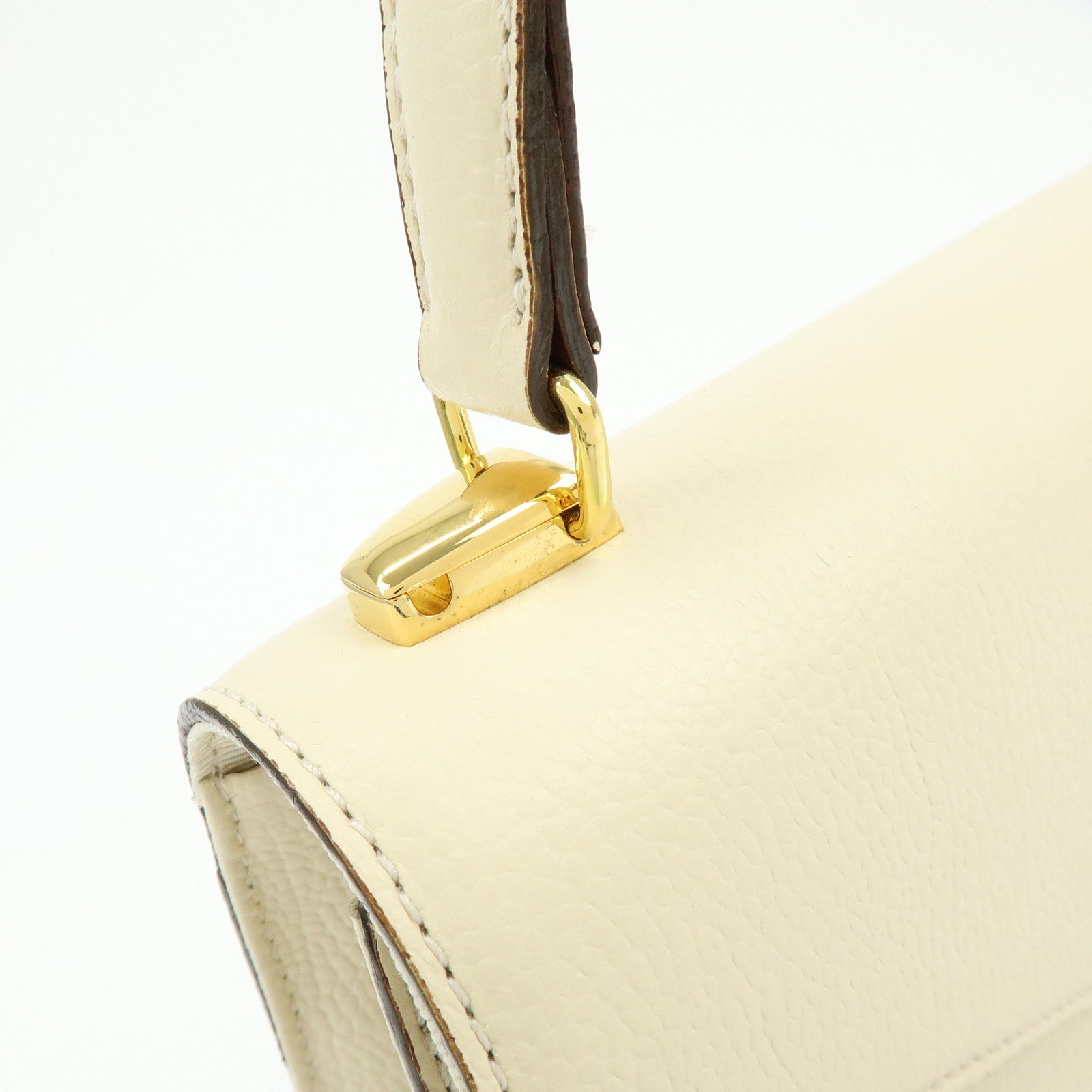 VALENTINO GARAVANI V Logo Leather Hand Bag Ivory