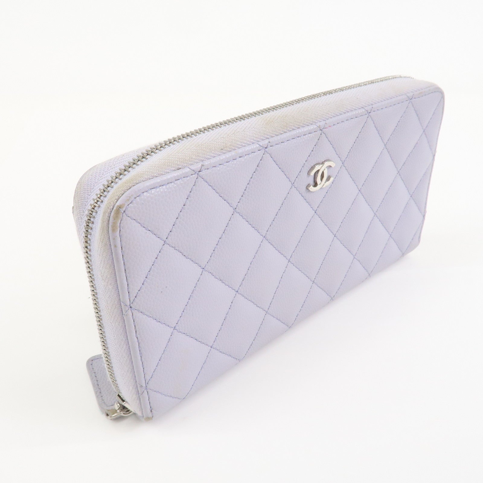 CHANEL Matelasse Caviarskin Round Zippy Wallet Lavender AP0242