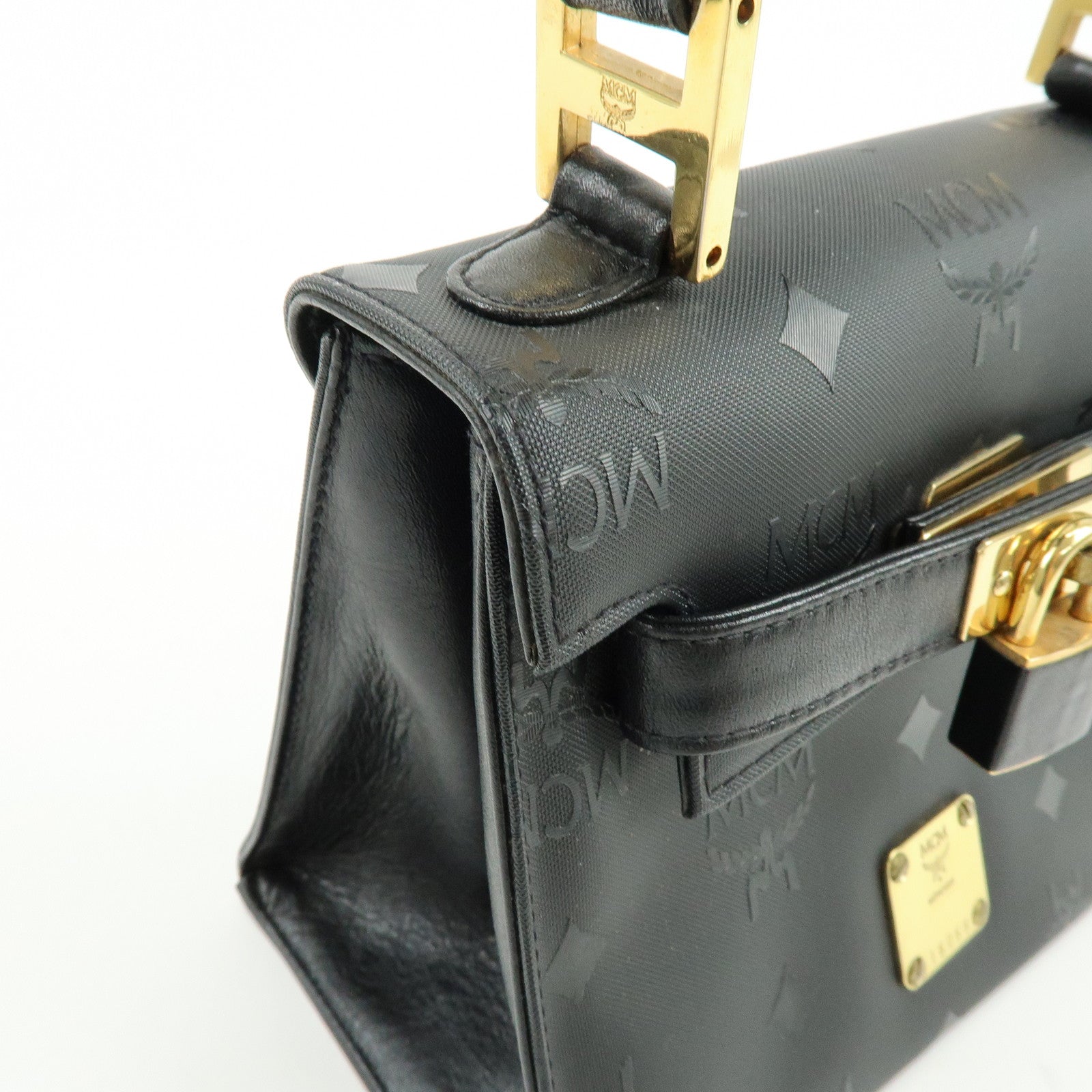 MCM Visetos PVC Leather 2Way Bag Hand Bag Shoulder Bag Black