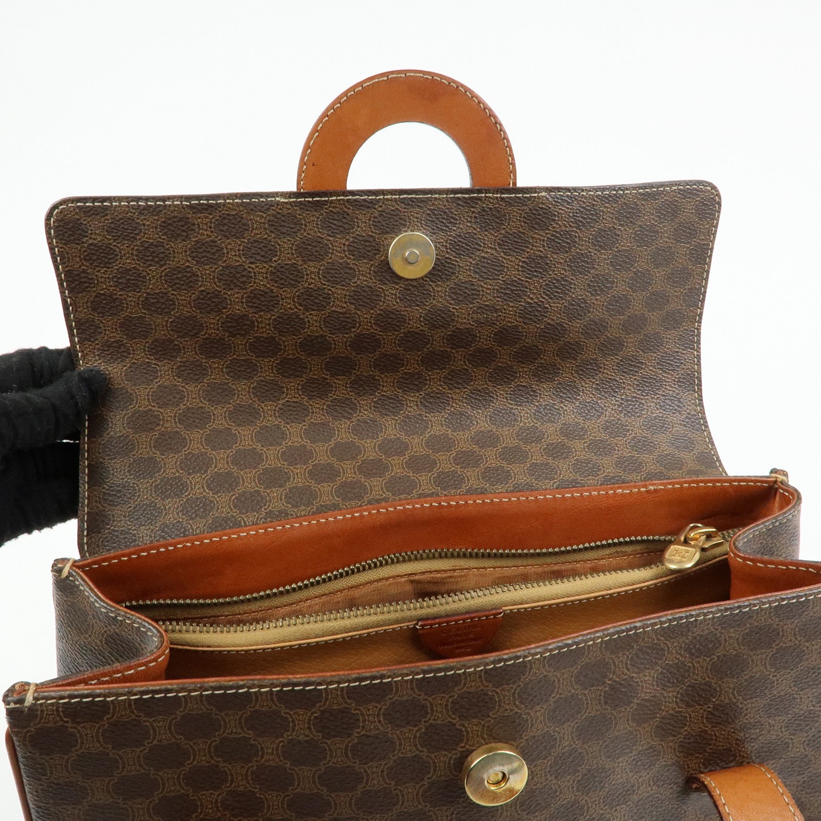 CELINE  Macadam PVC Leather Shoulder Bag Tote Bag Brown