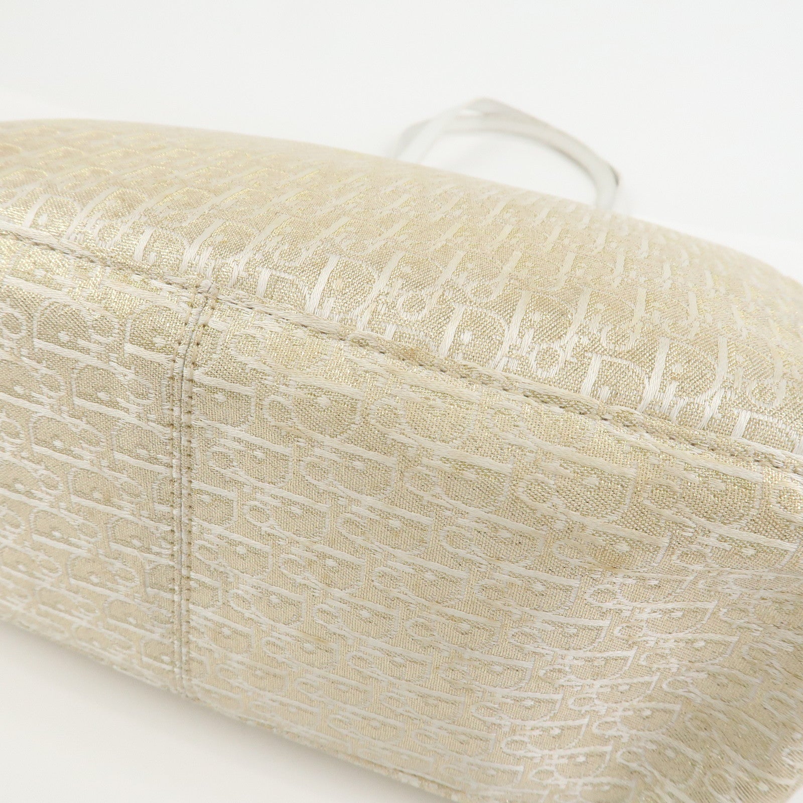 Christian Dior Trotter Canvas Leather Tote Bag Gold White 05RU0034