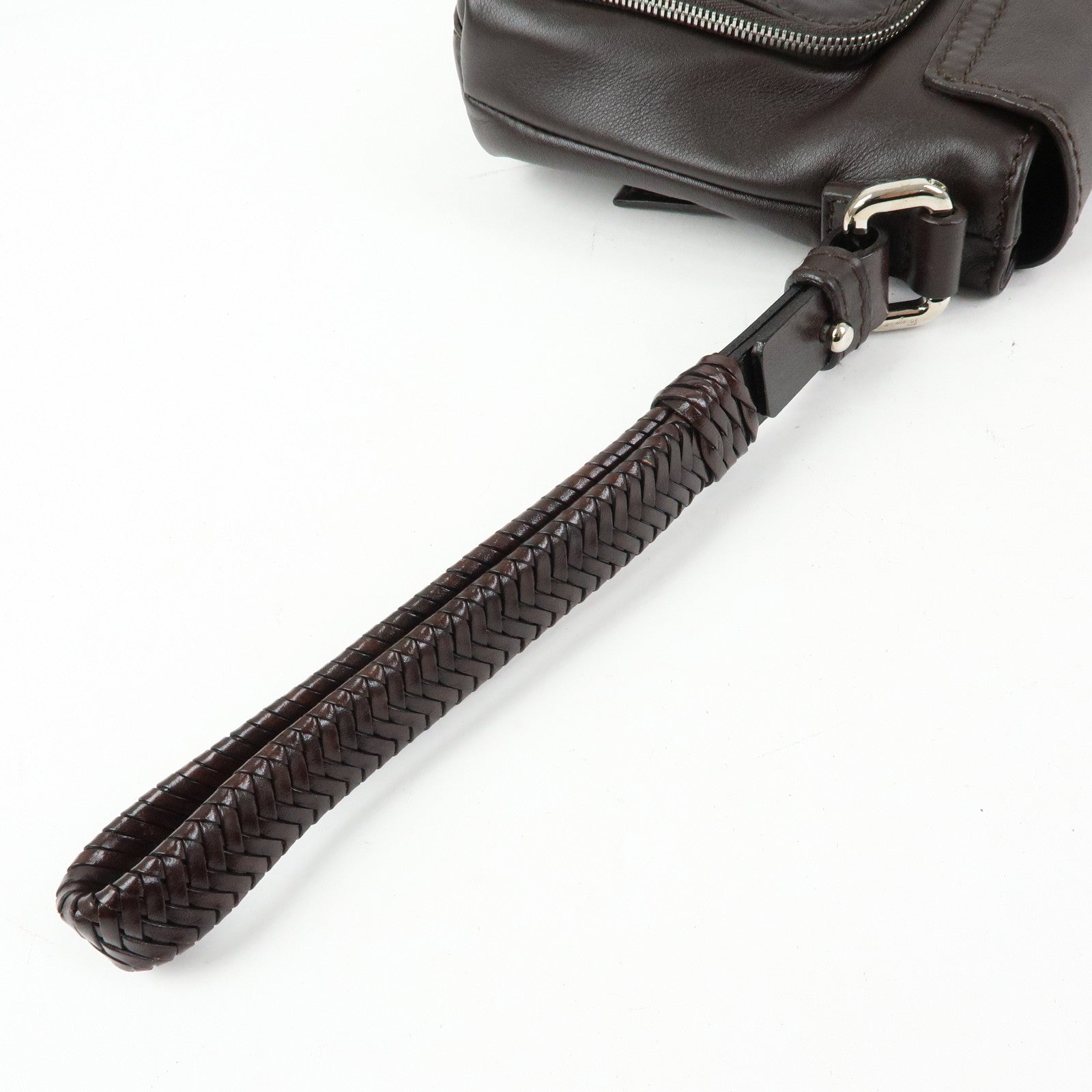 Ferragamo Leather Clutch Bag Second Bag Wrist Strap Brown