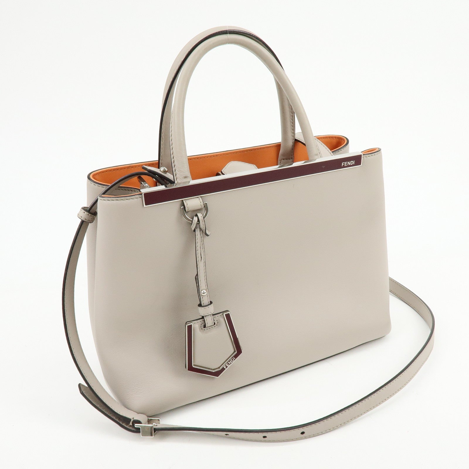 FENDI Petit 2Jours Leather 2Way Bag Hand Bag Beige 8BH25
