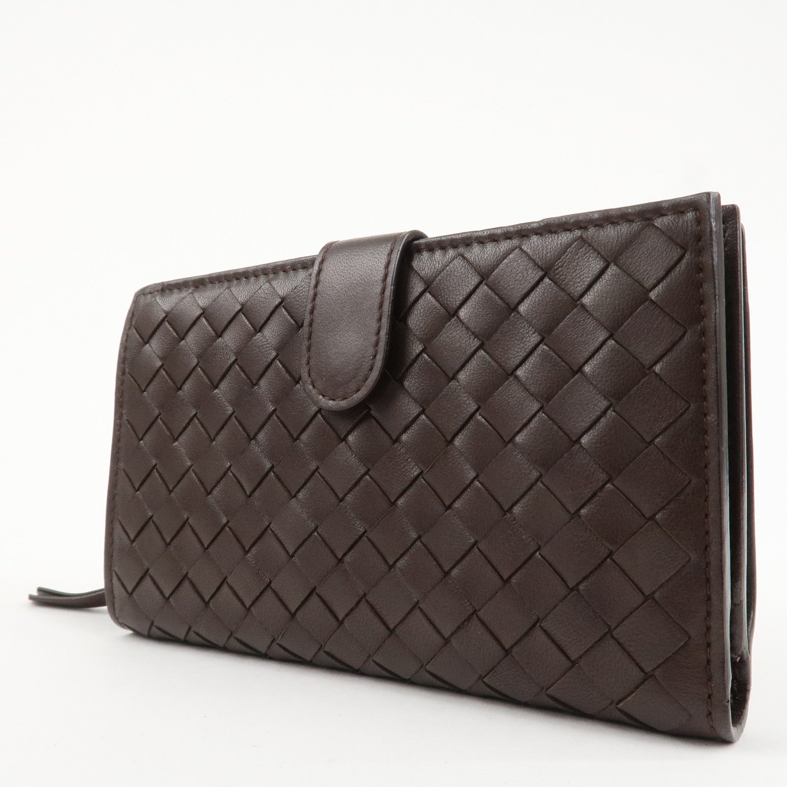 BOTTEGA VENETA Intrecciato Leather Bi-Fold Wallet Dark Brown 121060 Used