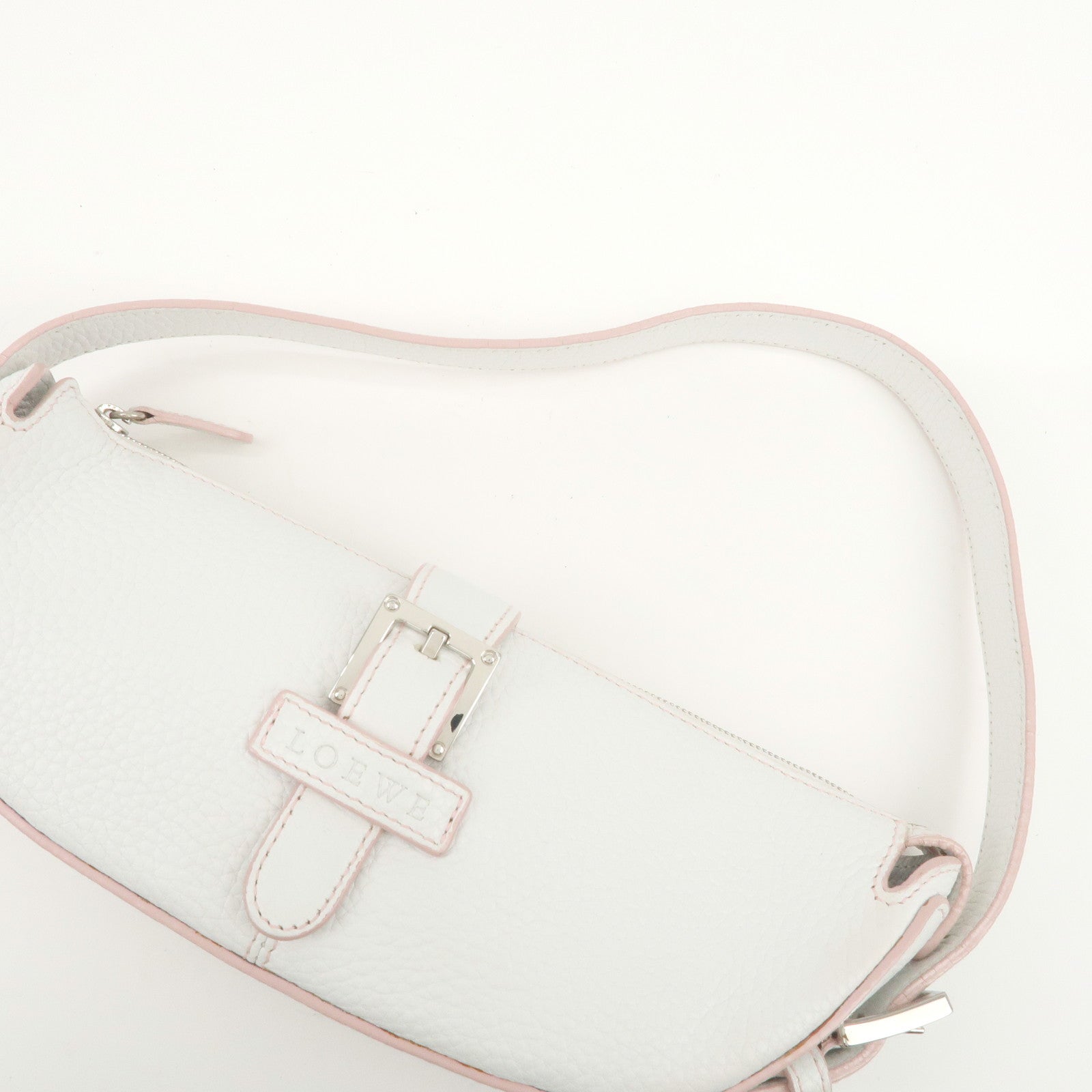 LOEWE Senda Leather Shoulder Bag Hand Bag Half Moon White