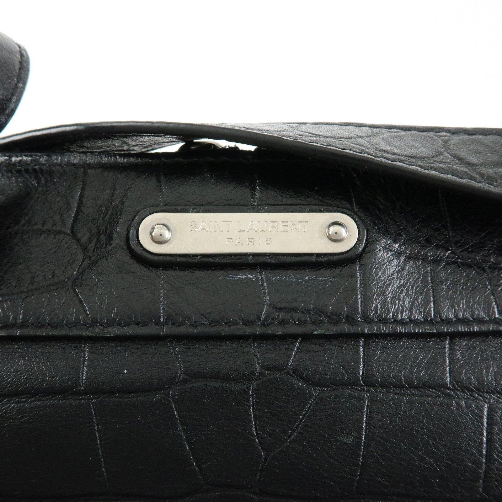 SAINT LAURENT PARIS Embossed Leather 2Way Shoulder Bag Black 504873