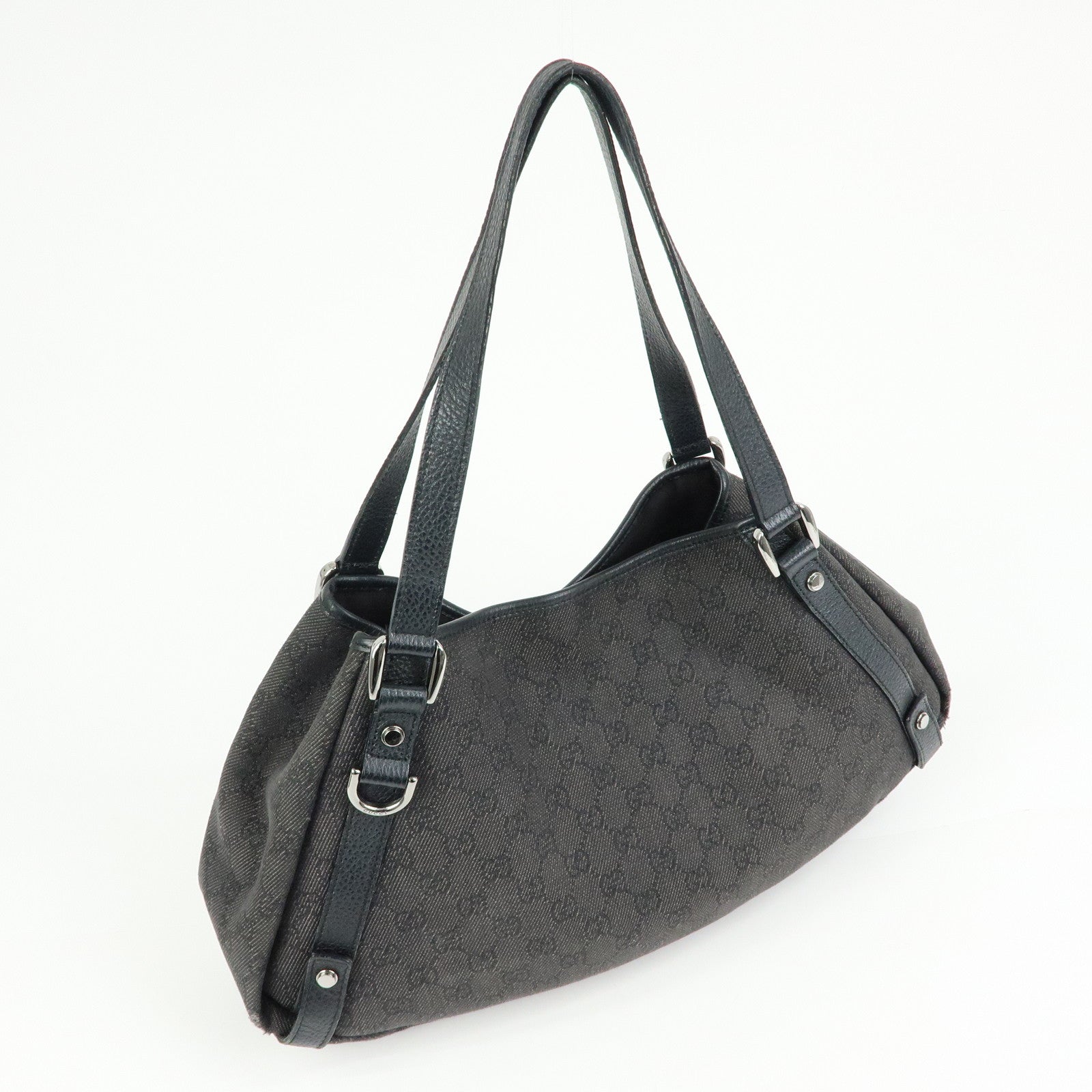 GUCCI Abbey GG Monogram Denim Tote Bag Hand Bag Black 293578