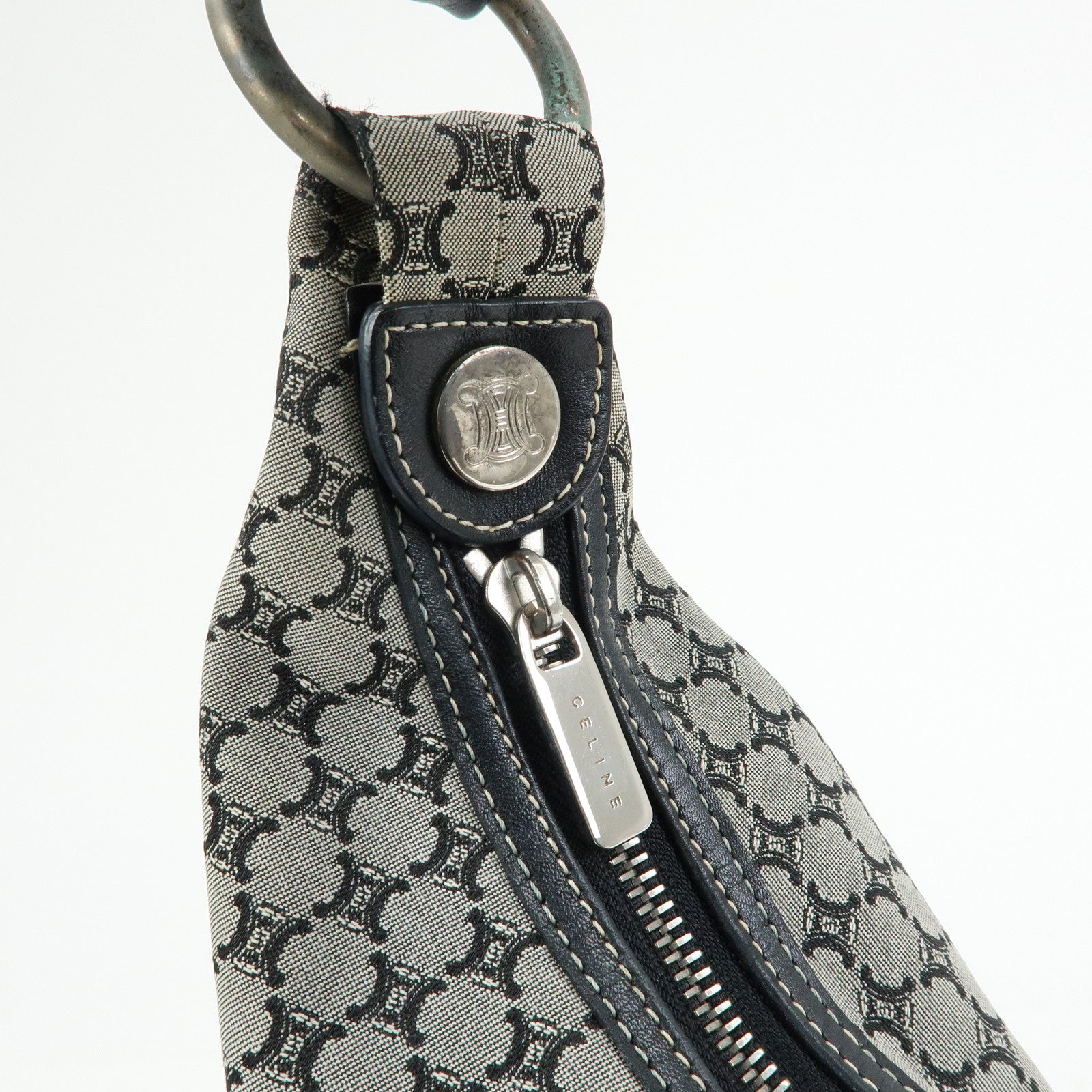 CELINE Macadam Canvas Leather Hand Bag Shoulder Bag Navy