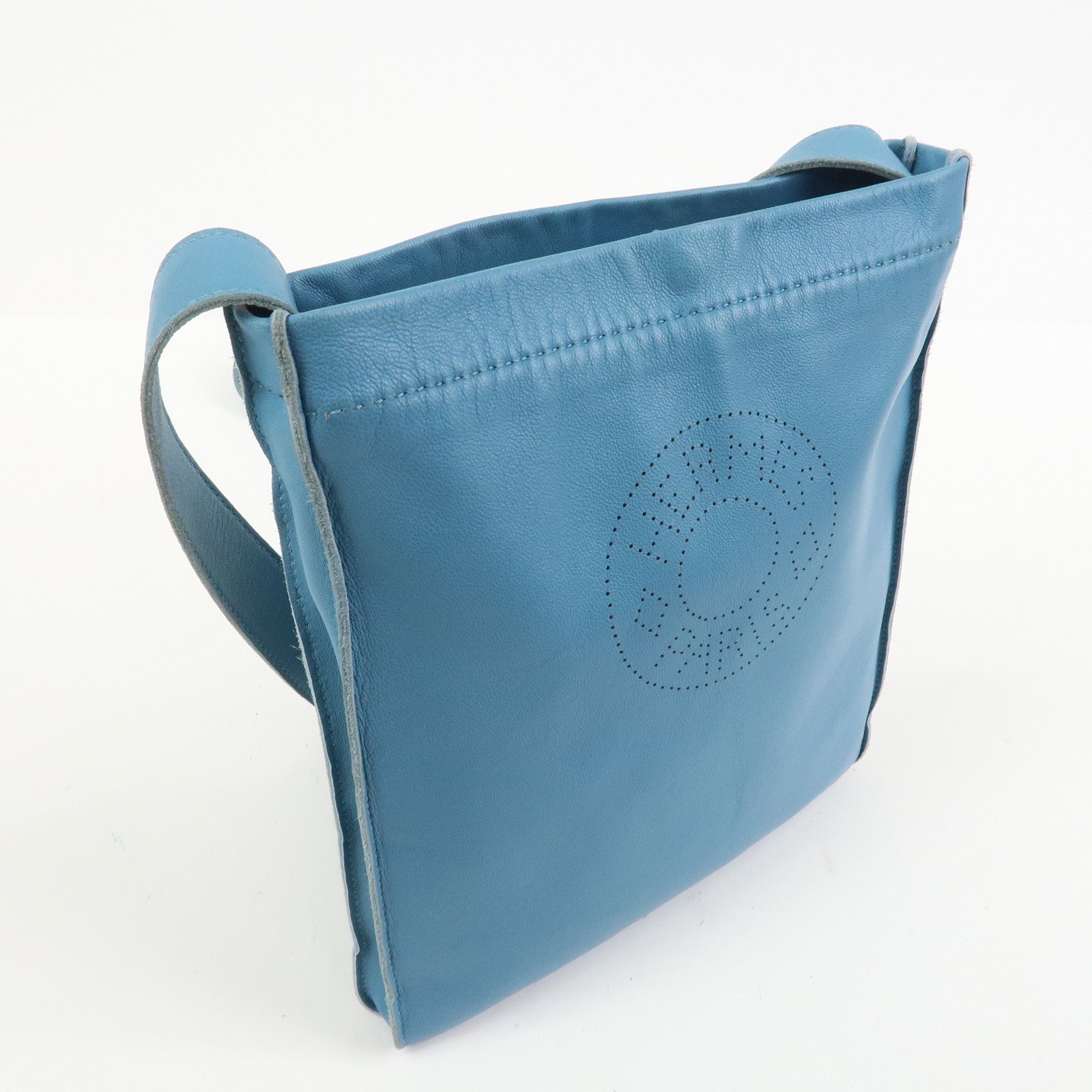 HERMES Lamb Skin Clou de Selle □N Stamped Shoulder Bag Blue Jean