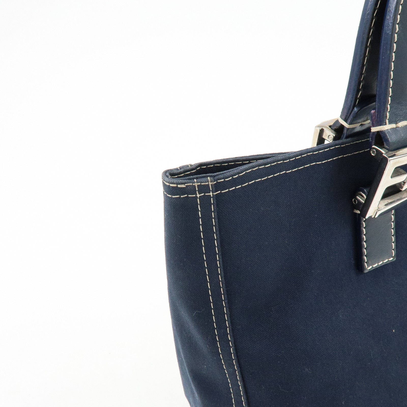 FENDI Canvas Leather Hand Bag Tote Bag Navy
