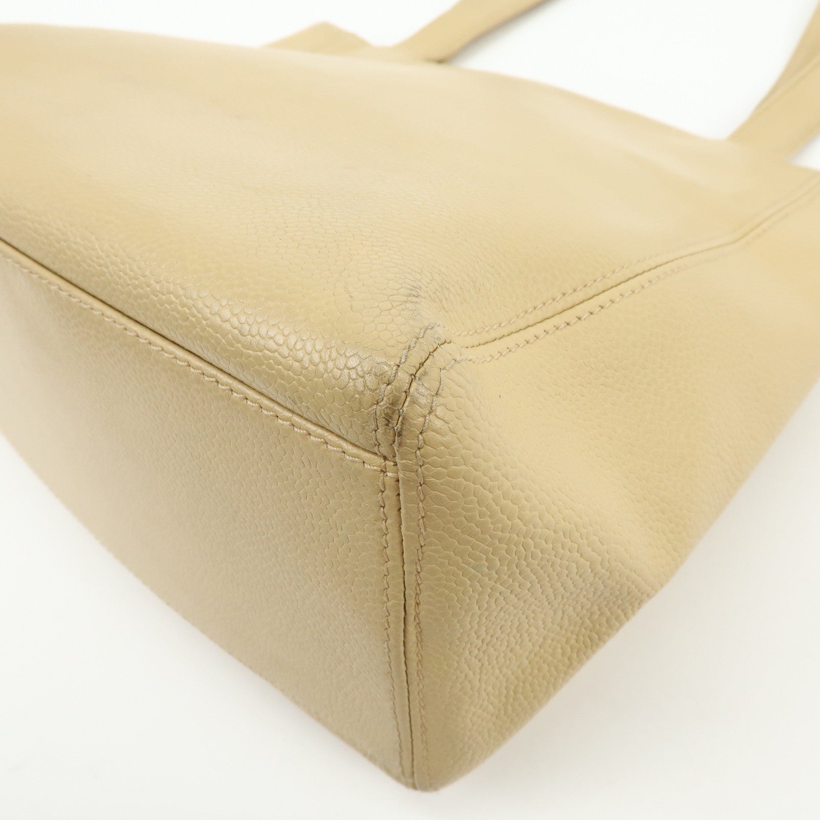 CHANEL COCO Mark Caviarskin Tote Bag Shoulder Bag Hand Bag Beige