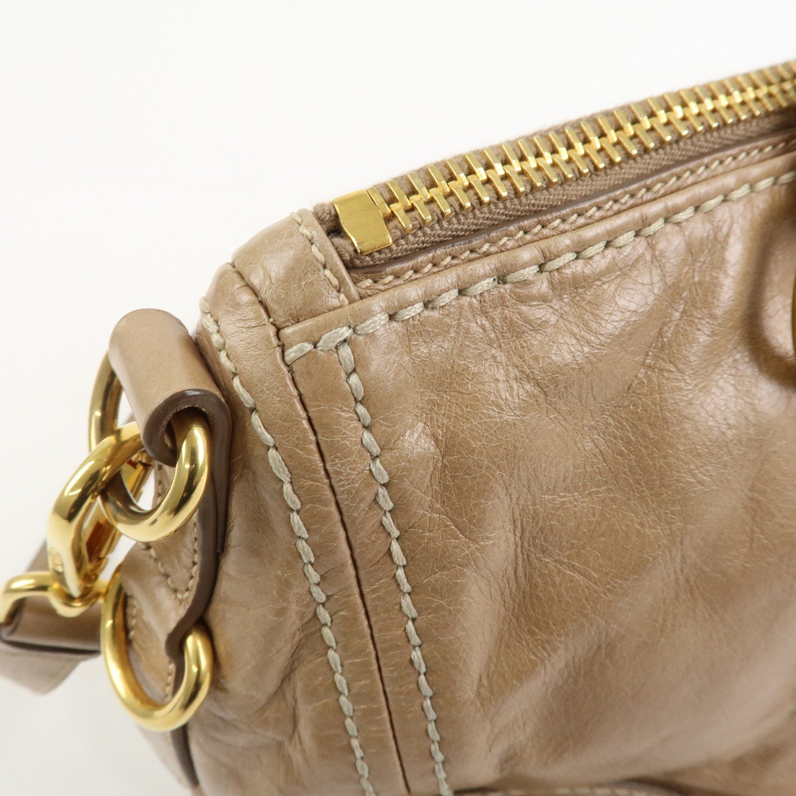 PRADA Leather 2Way Bag Hand Bag Shoulder Bag Light Brown BL0727