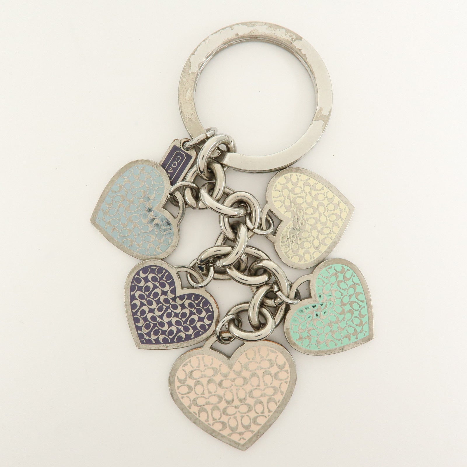 COACH Set of 2 Signature Metal Bag Charm Key Holder Multicolor