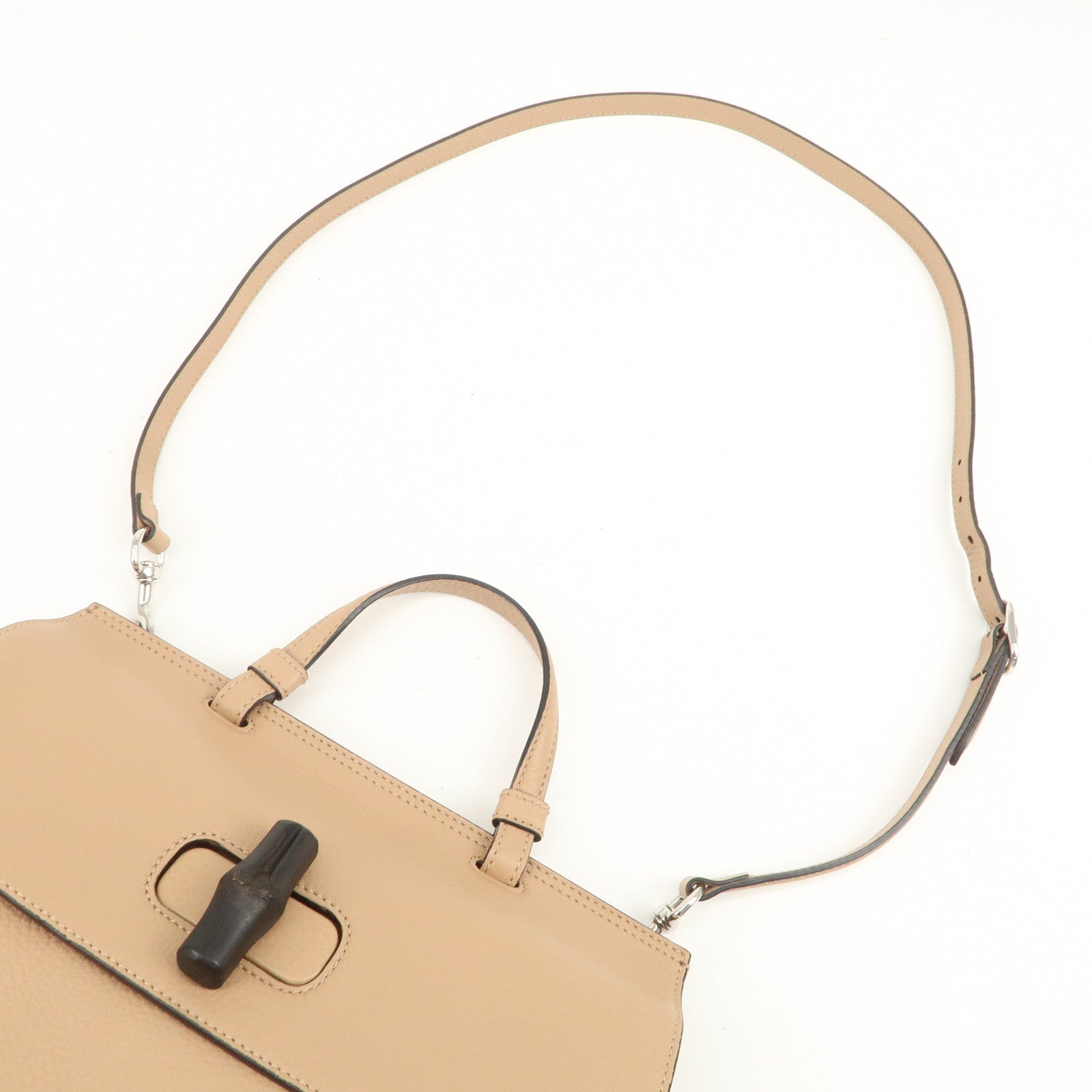 GUCCI Bamboo Leather 2WAY Bag Hand Bag Shoulder Bag Beige 392013