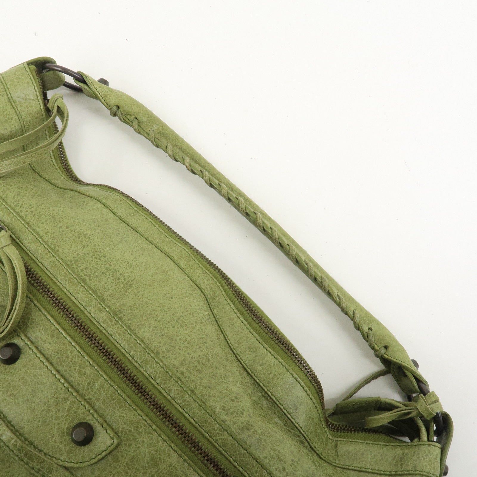 BALENCIAGA Leather The Day Shoulder Bag Green 140442