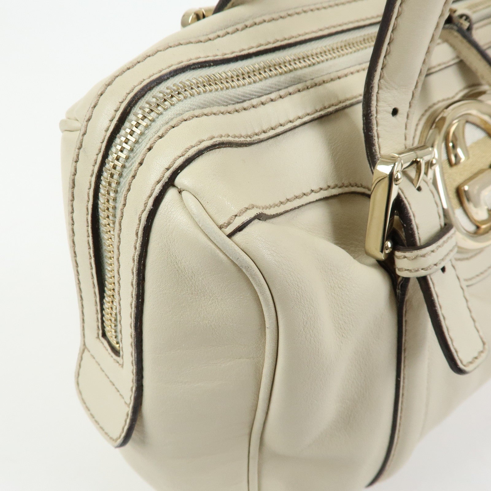 GUCCI Interlocking G Sherry Leather Boston Hand Bag Ivory 170009