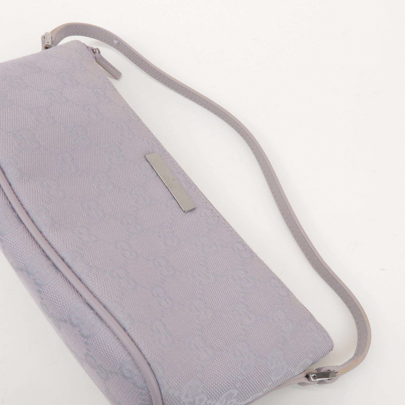 GUCCI Boat Bag GG Canvas Leather Hand Bag Pouch Light Purple 07198